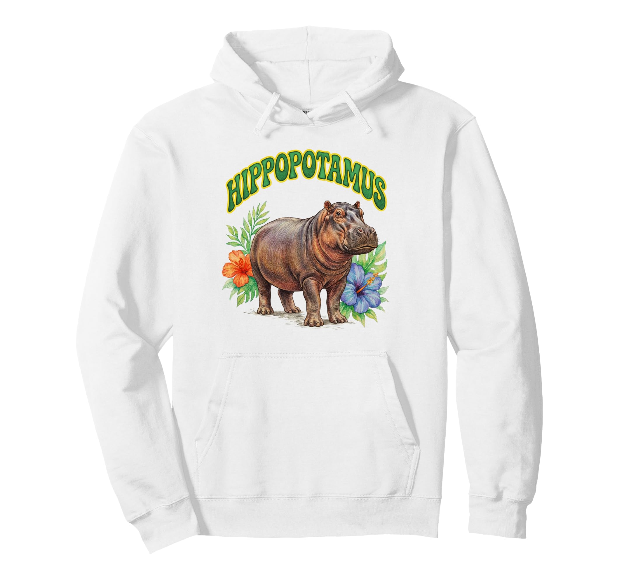 Hippopotamus Groovy Floral Hippo Hoodie - Casual Everyday Wear Men Women - T-Shirt, Sweatshirt, Hoodie
