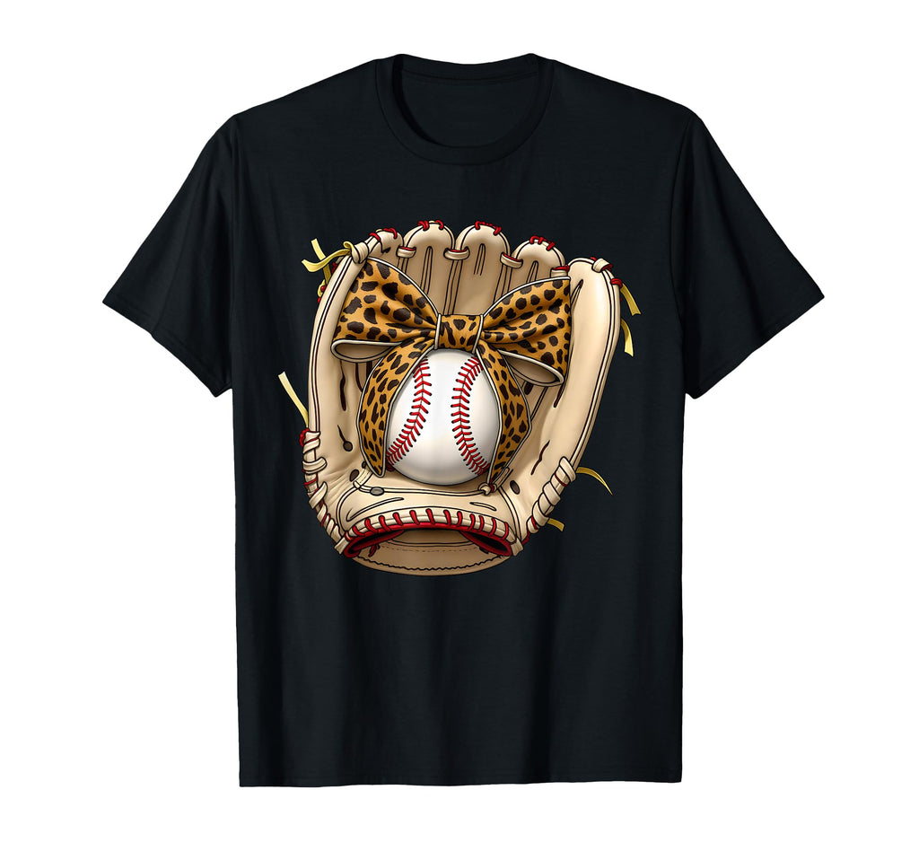 Baseball Glove Coquette Bow Leopard T-Shirt - Novelty Apparel for Adults - T-Shirt, Sweatshirt, Hoodie