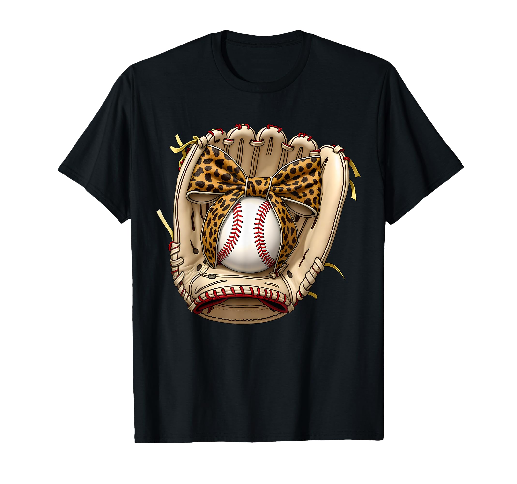 Baseball Glove Coquette Bow Leopard T-Shirt - Novelty Apparel for Adults - T-Shirt, Sweatshirt, Hoodie