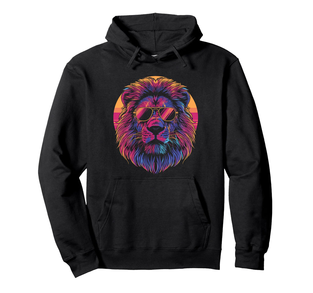 Lion Vaporwave Aesthetic Synthwave 80S Hoodie - Graphic Print for Adults - T-Shirt, Sweatshirt, Hoodie