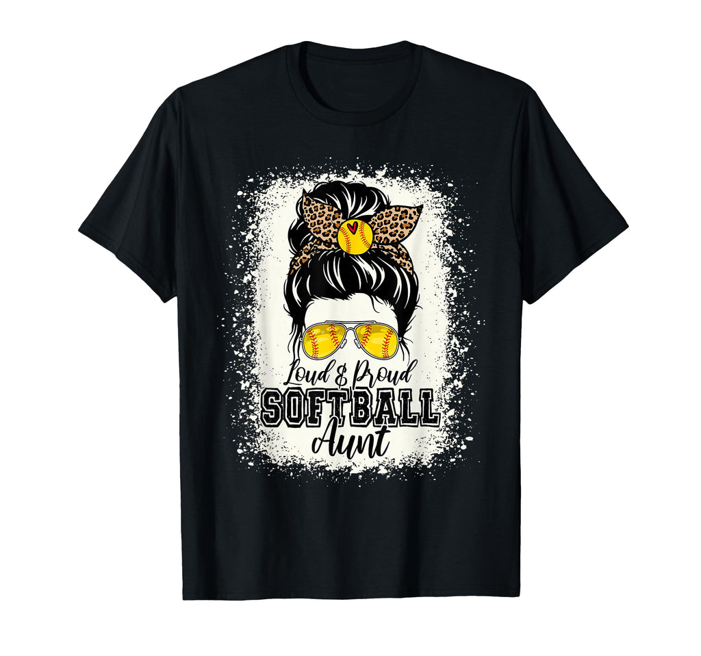 Loud Proud Softball Aunt Messy Bun T-Shirt - Minimalist Print Unisex - T-Shirt, Sweatshirt, Hoodie