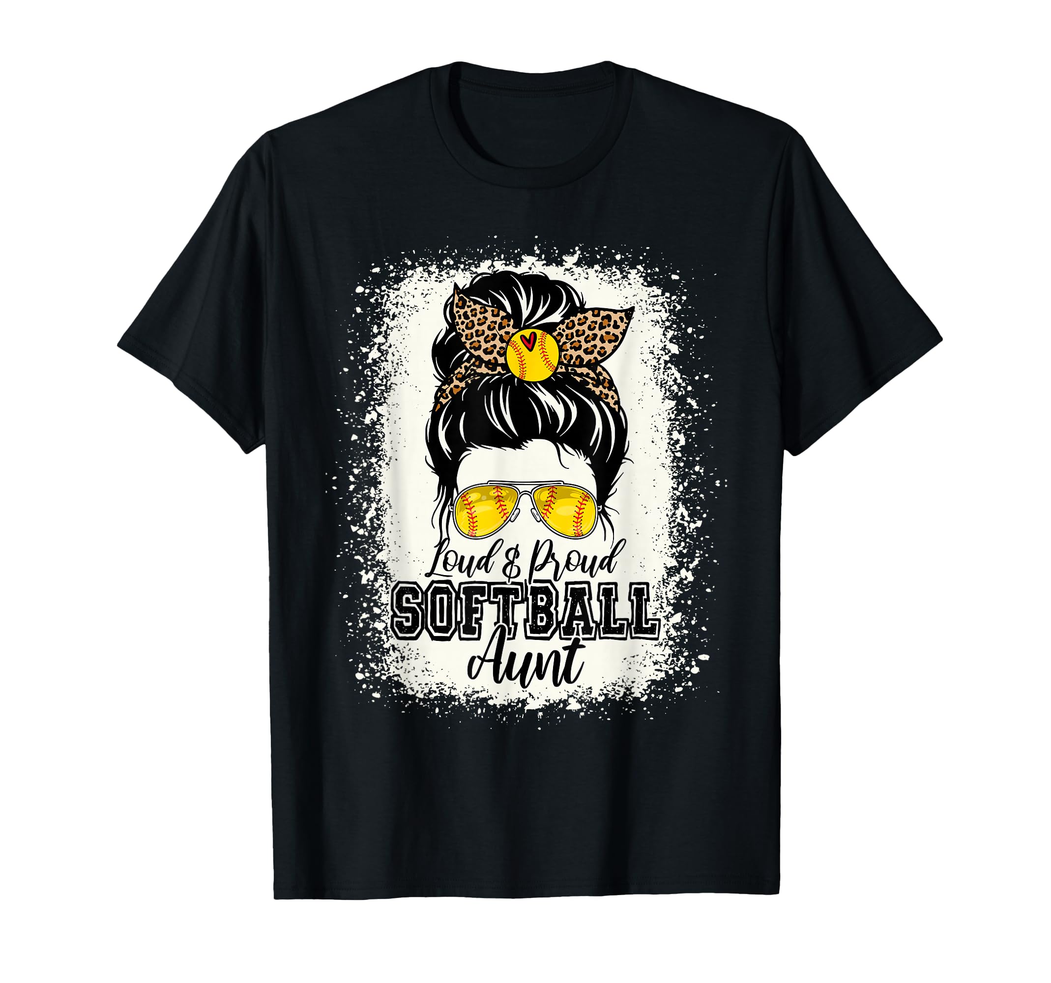 Loud Proud Softball Aunt Messy Bun T-Shirt - Minimalist Print Unisex - T-Shirt, Sweatshirt, Hoodie