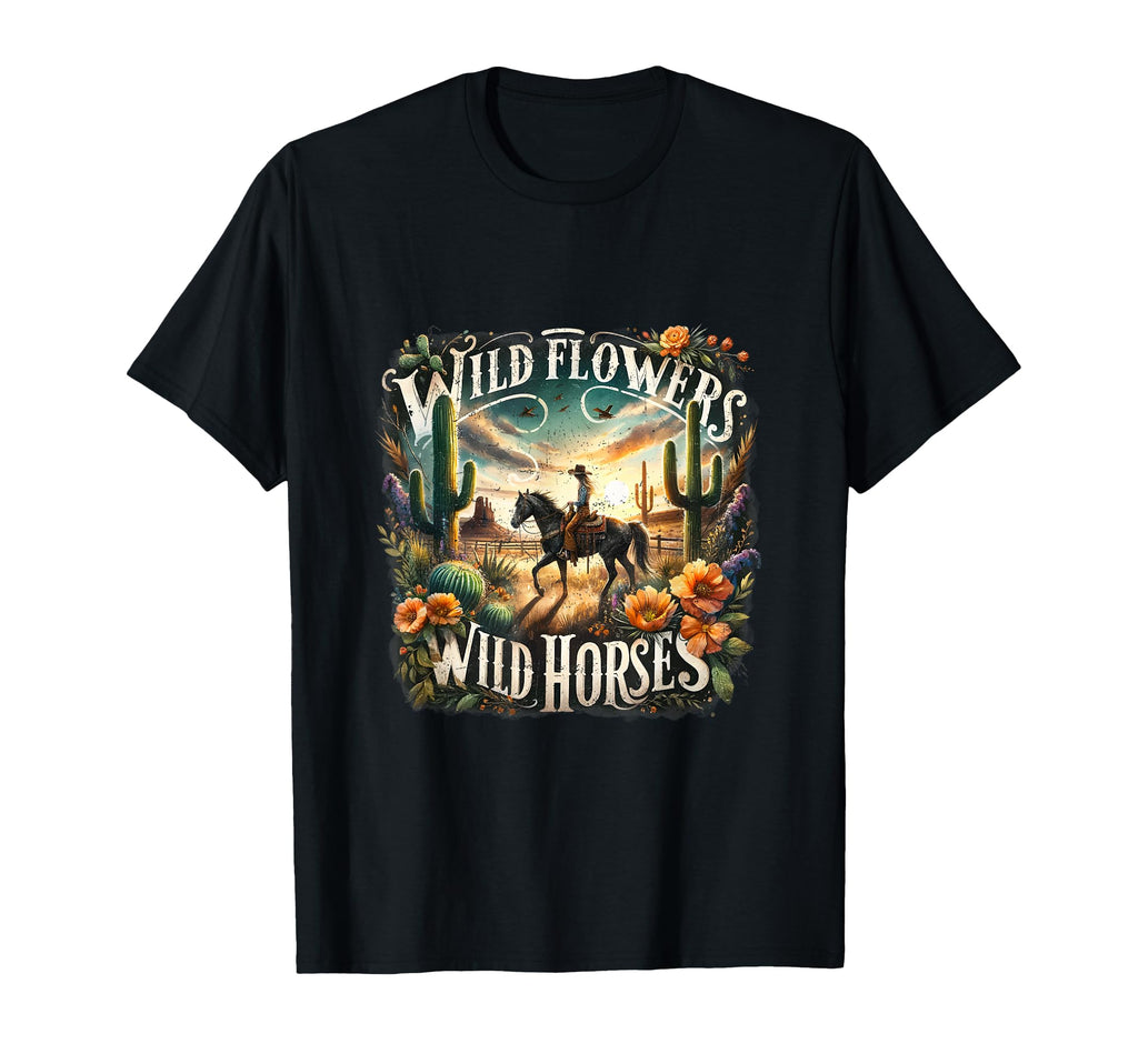 Wild Flowers Cowgirls Riding Horses T-Shirt - Graphic Print Men Women - T-Shirt, Sweatshirt, Hoodie