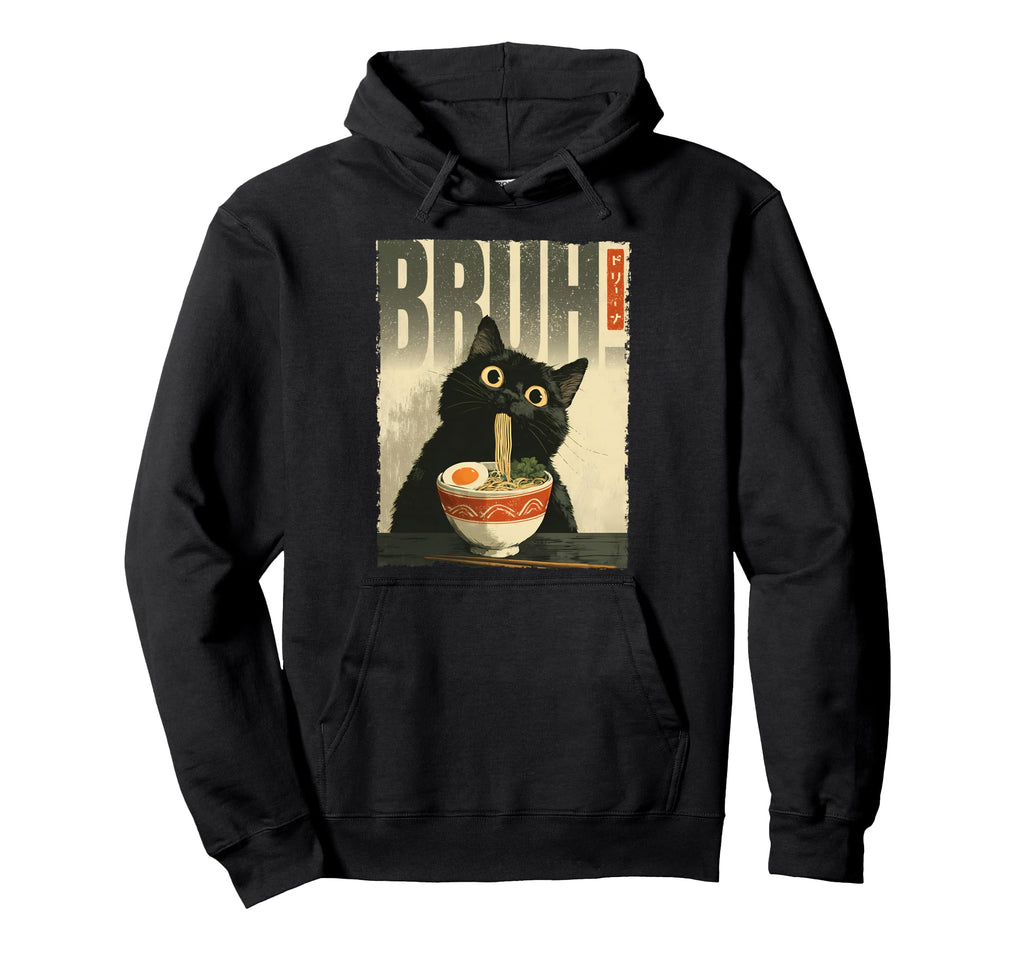 Bruh Cat Ramen Aesthetic Japanese Ukiyo Hoodie - Unique Graphic for Adults - T-Shirt, Sweatshirt, Hoodie