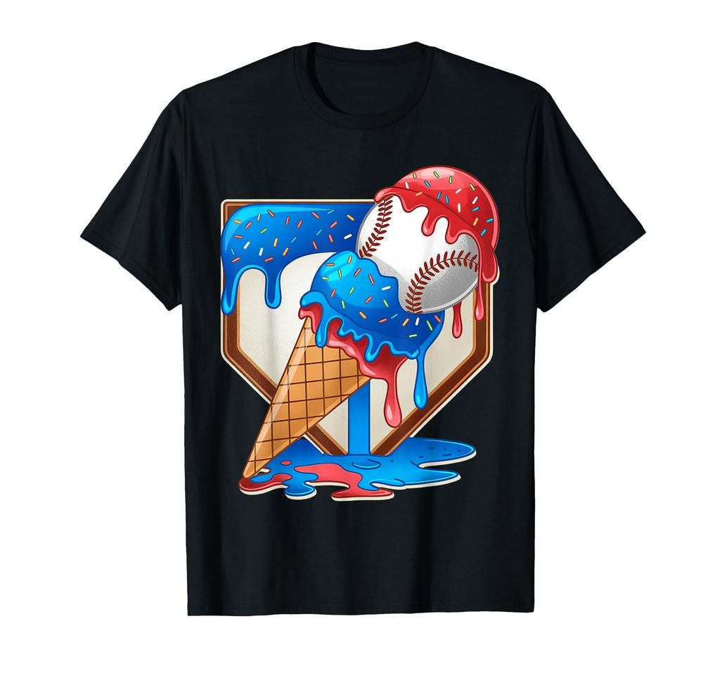 Distressed Baseball Ice Cream Drip T-Shirt - Unique Graphic for Adults - T-Shirt, Sweatshirt, Hoodie
