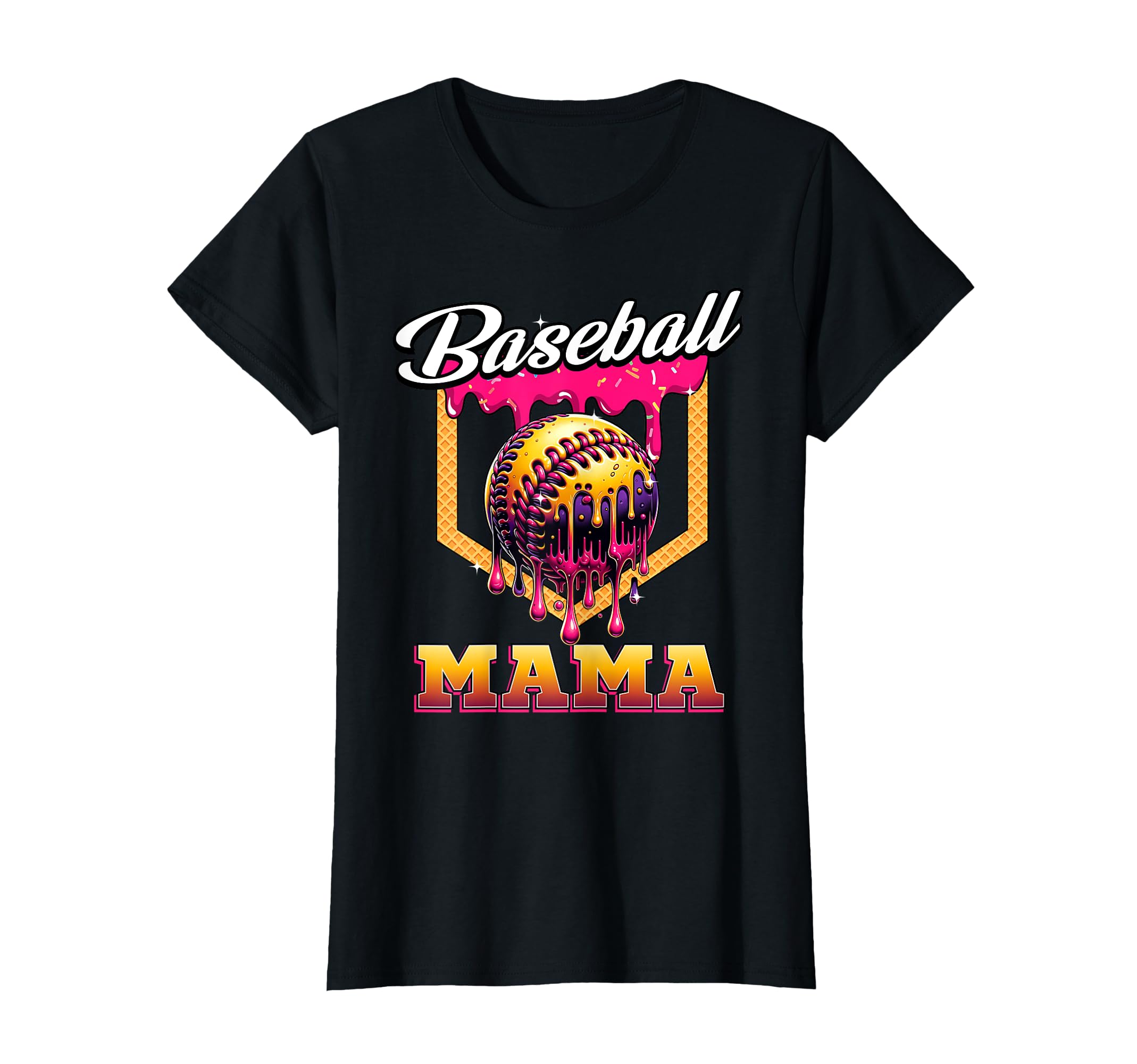 Baseball Mama Ice Cream Drip Home Plate T-Shirt - Graphic Print Unisex - T-Shirt, Sweatshirt, Hoodie