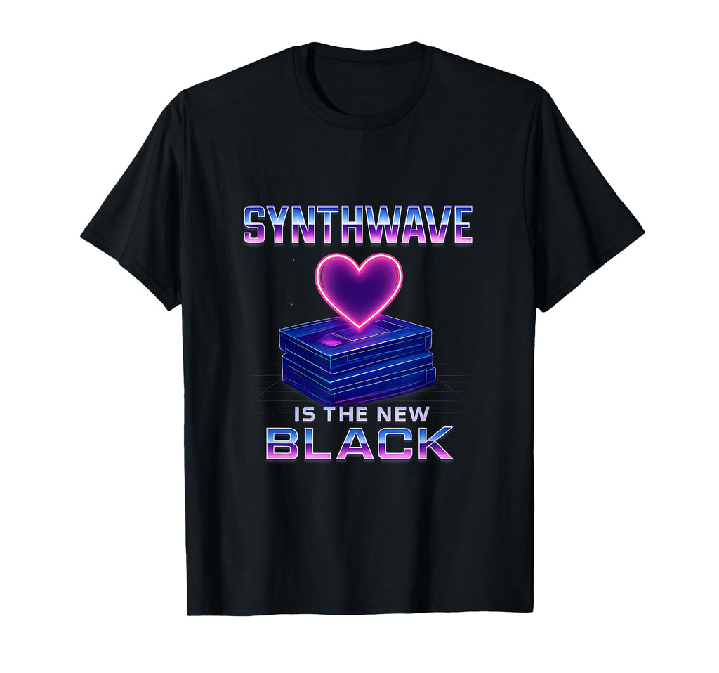 Synthwave Is New Black Neon Vhs Heart T-Shirt - Streetwear Style for Adults - T-Shirt, Sweatshirt, Hoodie