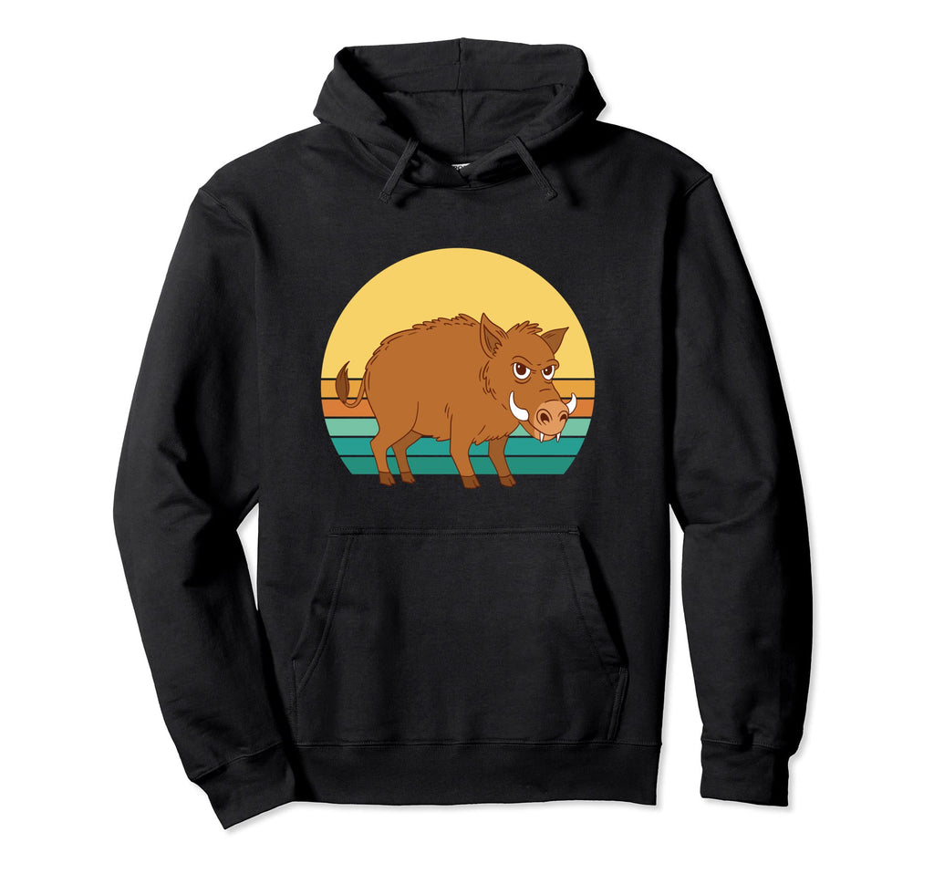 Angry Boar Sunset Cartoon Hoodie - Unique Graphic Unisex - T-Shirt, Sweatshirt, Hoodie