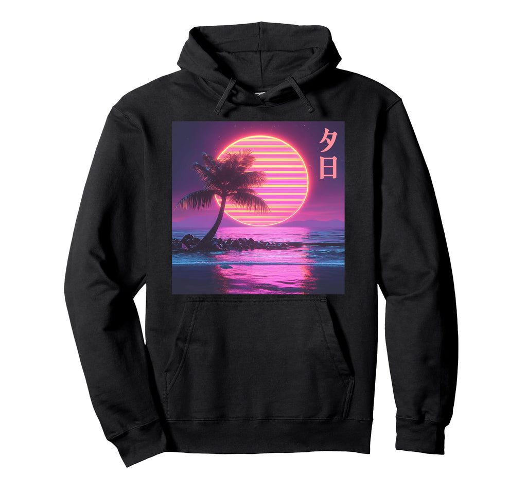 Sunset Ocean Palm Trees Vaporwave Hoodie - Custom Art Print Men Women - T-Shirt, Sweatshirt, Hoodie