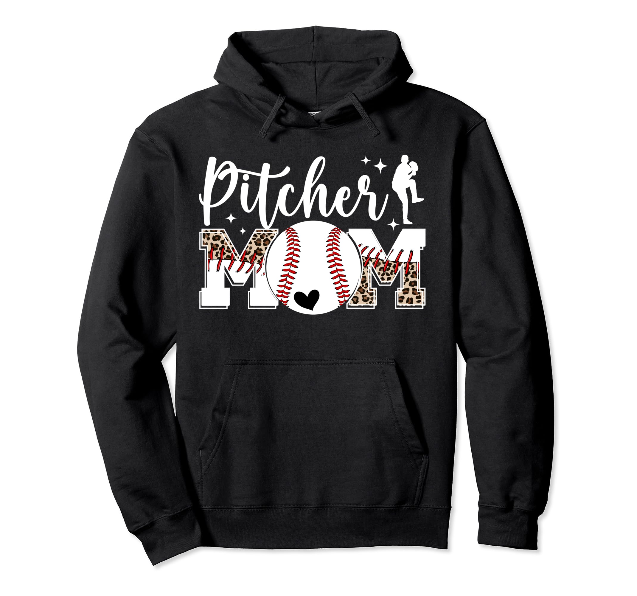 Baseball Pitcher Mom Leopard Mom Hoodie - Casual Everyday Wear Men Women - T-Shirt, Sweatshirt, Hoodie