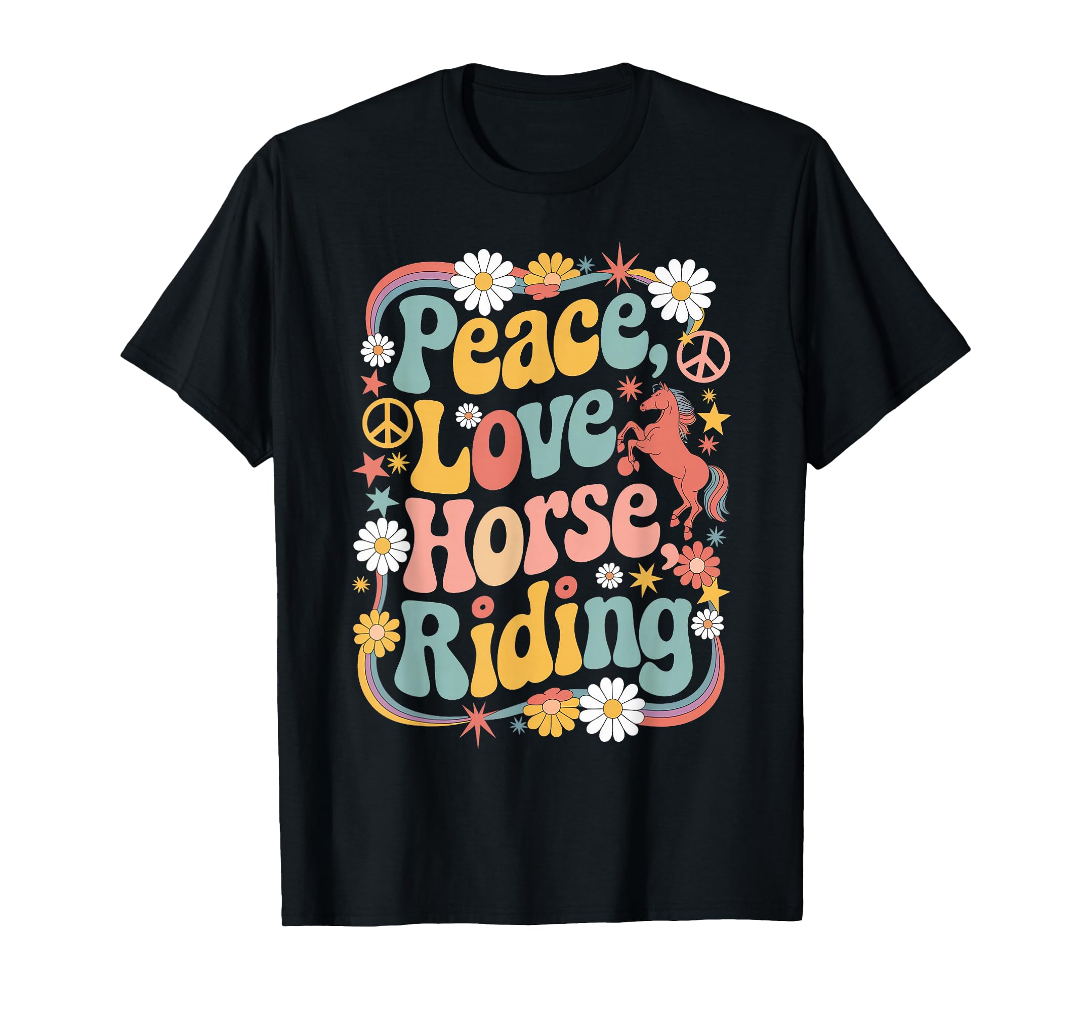 Equestrian 60S 70S Hippie Peace Love Horse T-Shirt - Graphic Print Unisex - T-Shirt, Sweatshirt, Hoodie