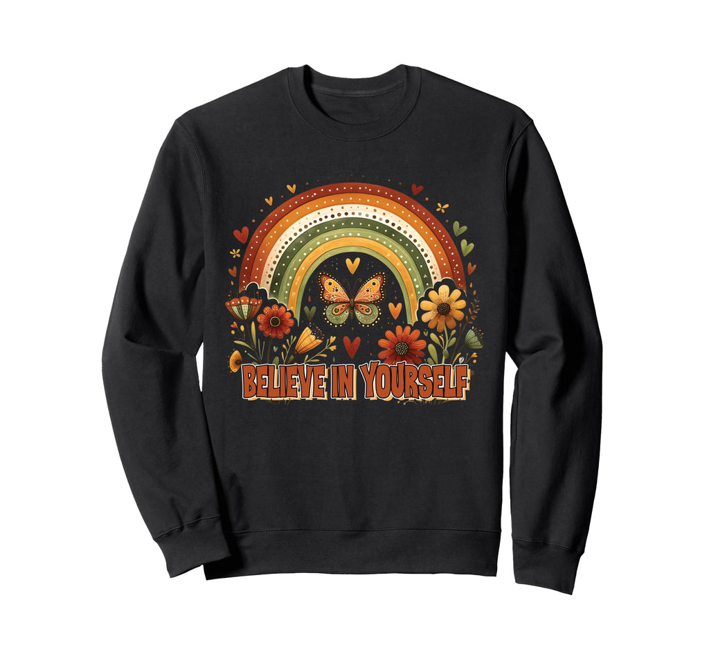 Boho Rainbow Butterfly Floral Sweatshirt - Novelty Apparel Men Women - T-Shirt, Sweatshirt, Hoodie