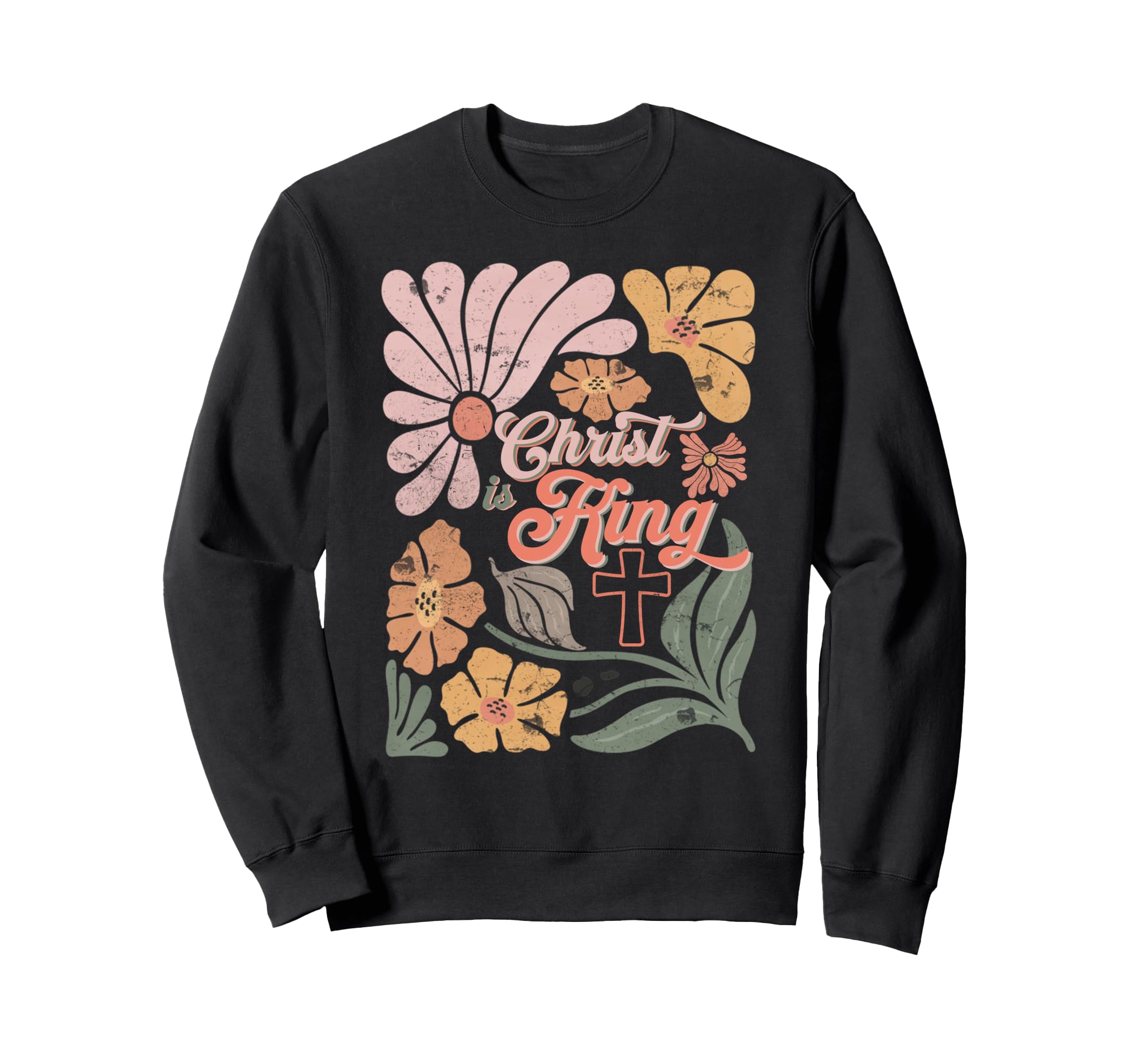 Boho Christian Christ Is King Cross Sweatshirt - Graphic Print Men Women - T-Shirt, Sweatshirt, Hoodie