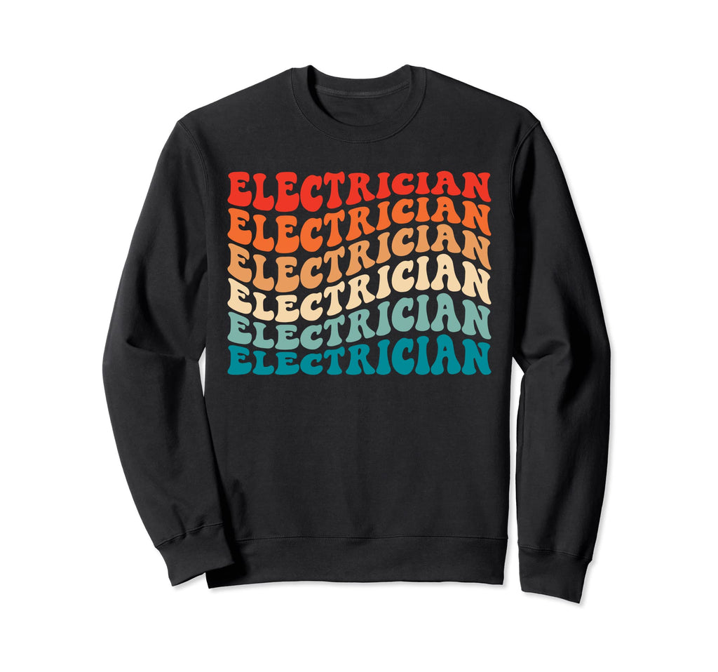 Groovy Electrician 70S Funny Boho Wavy Sweatshirt - Unique Graphic Unisex - T-Shirt, Sweatshirt, Hoodie