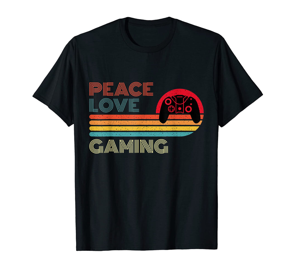 Peace Love Gaming Striped Sunset Gamer T-Shirt - Fun Novelty Design Unisex - T-Shirt, Sweatshirt, Hoodie