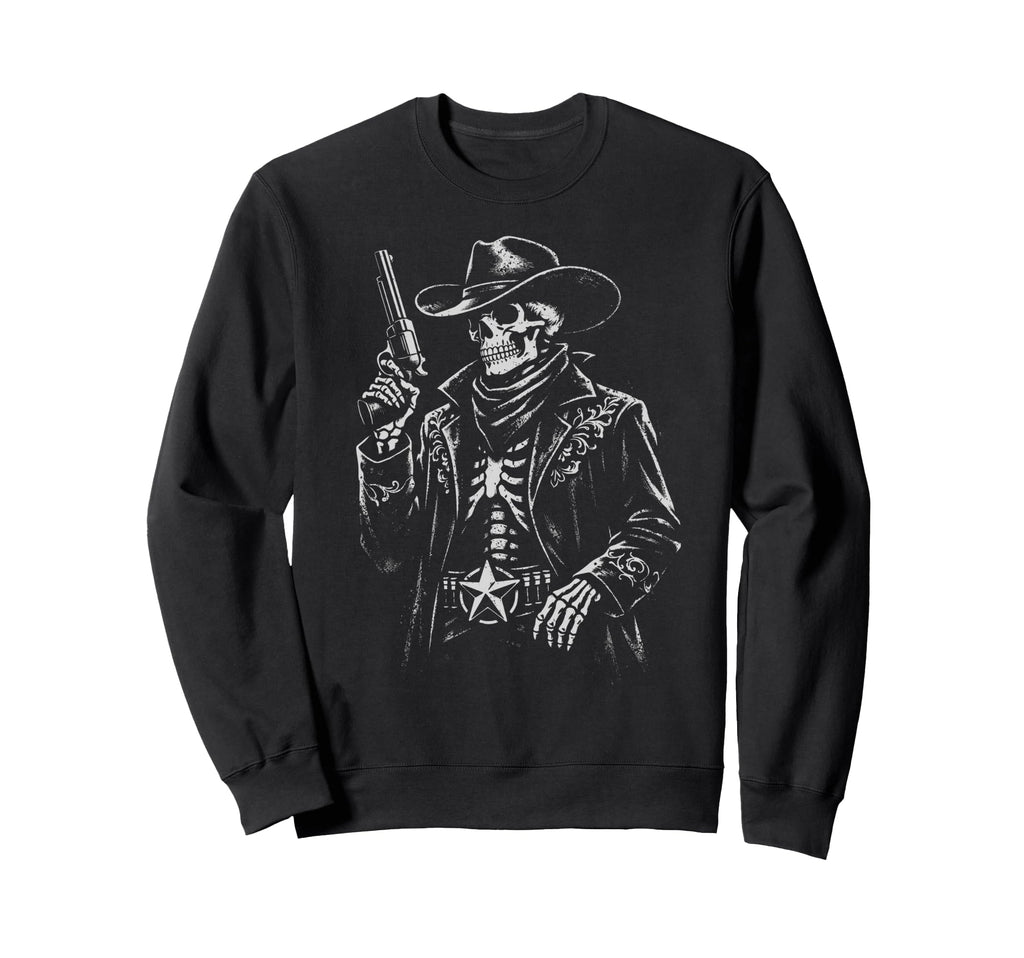 Skeleton Cowboy Gunslinger Sweatshirt - Casual Everyday Wear Men Women - T-Shirt, Sweatshirt, Hoodie