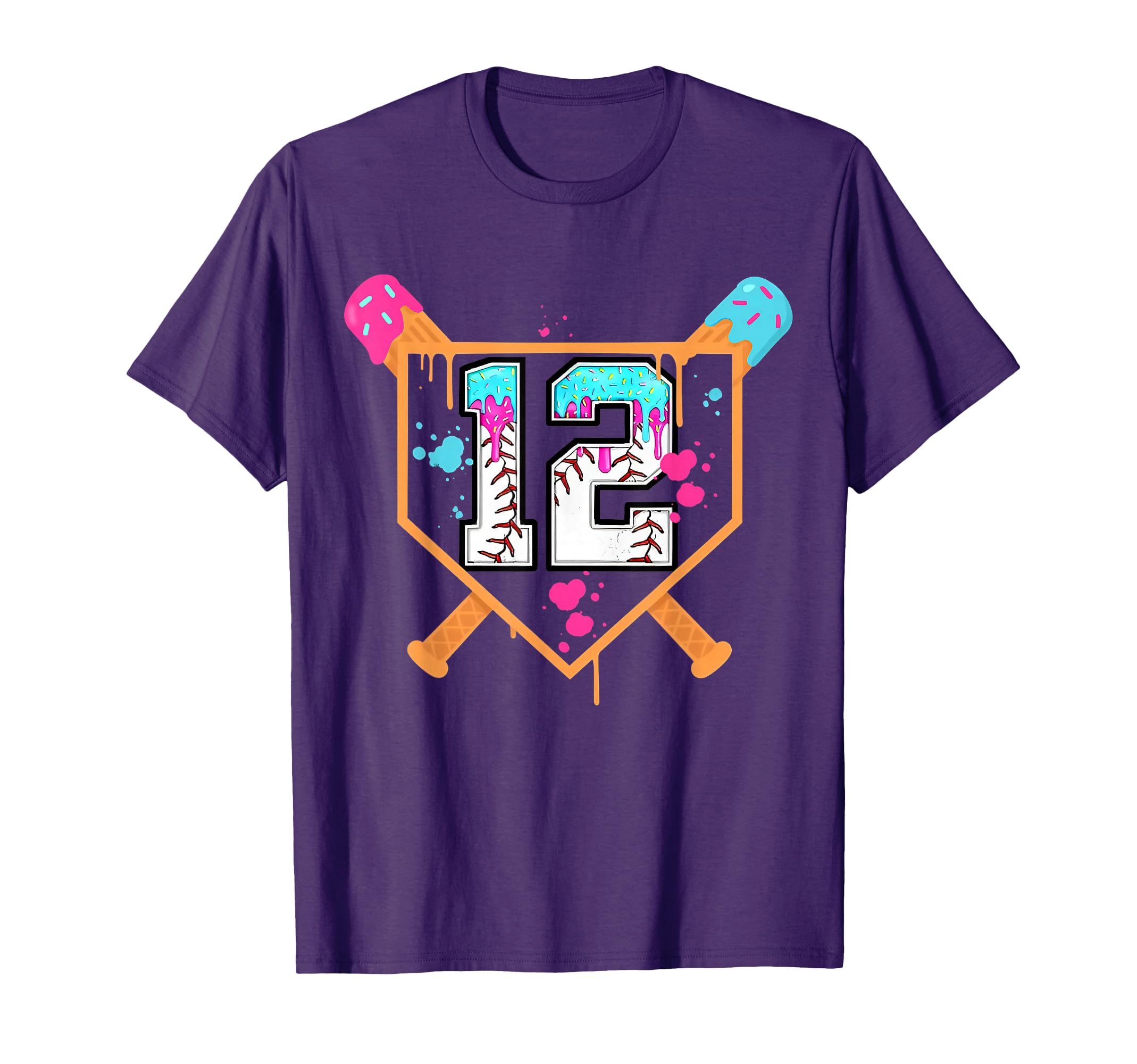Baseball 12Th Birthday Ice Cream Drip 12 T-Shirt - Minimalist Print Unisex - T-Shirt, Sweatshirt, Hoodie