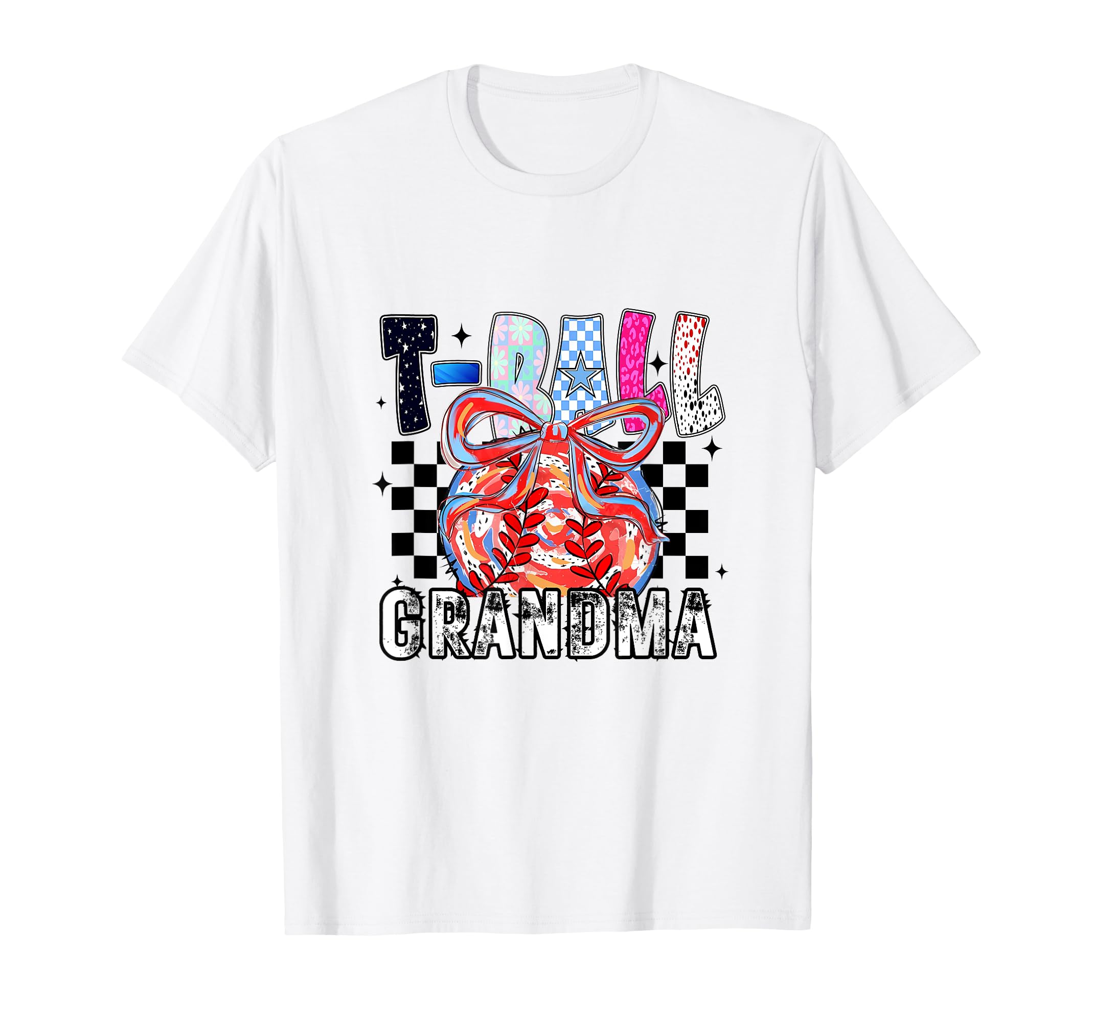 T Ball Baseball Checkered Grandma T-Shirt - Fun Novelty Design for Adults - T-Shirt, Sweatshirt, Hoodie
