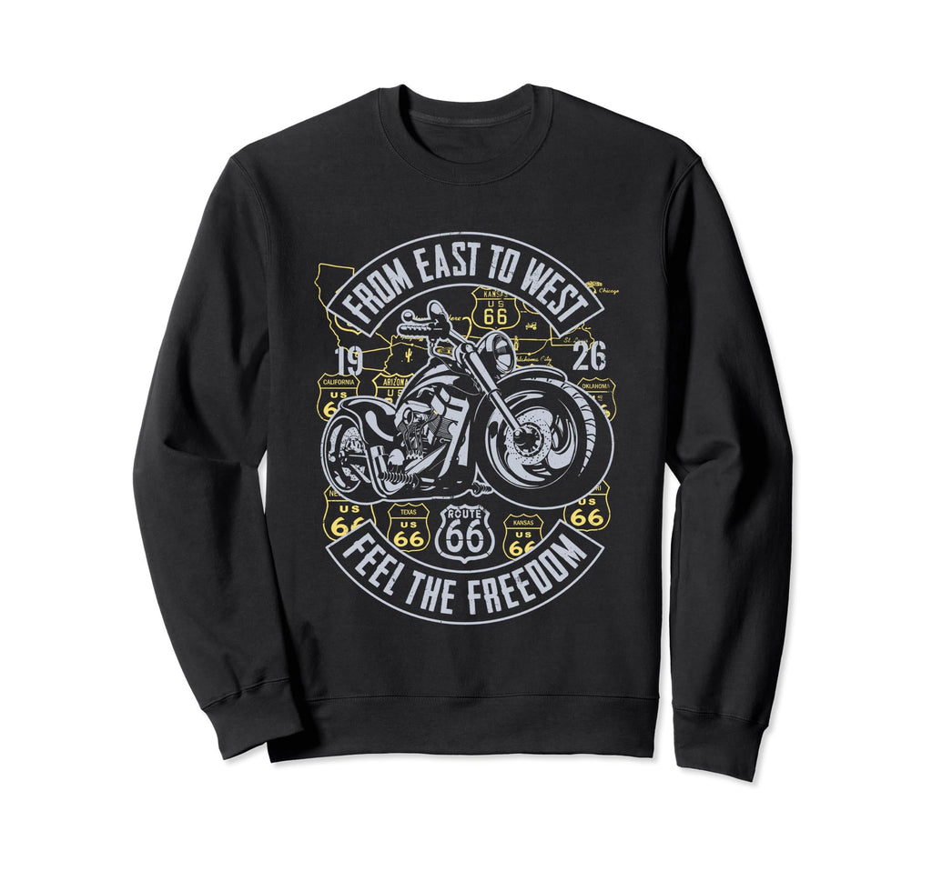 Route 66 From East To West Biker Sweatshirt - Trendy Graphic for Adults - T-Shirt, Sweatshirt, Hoodie