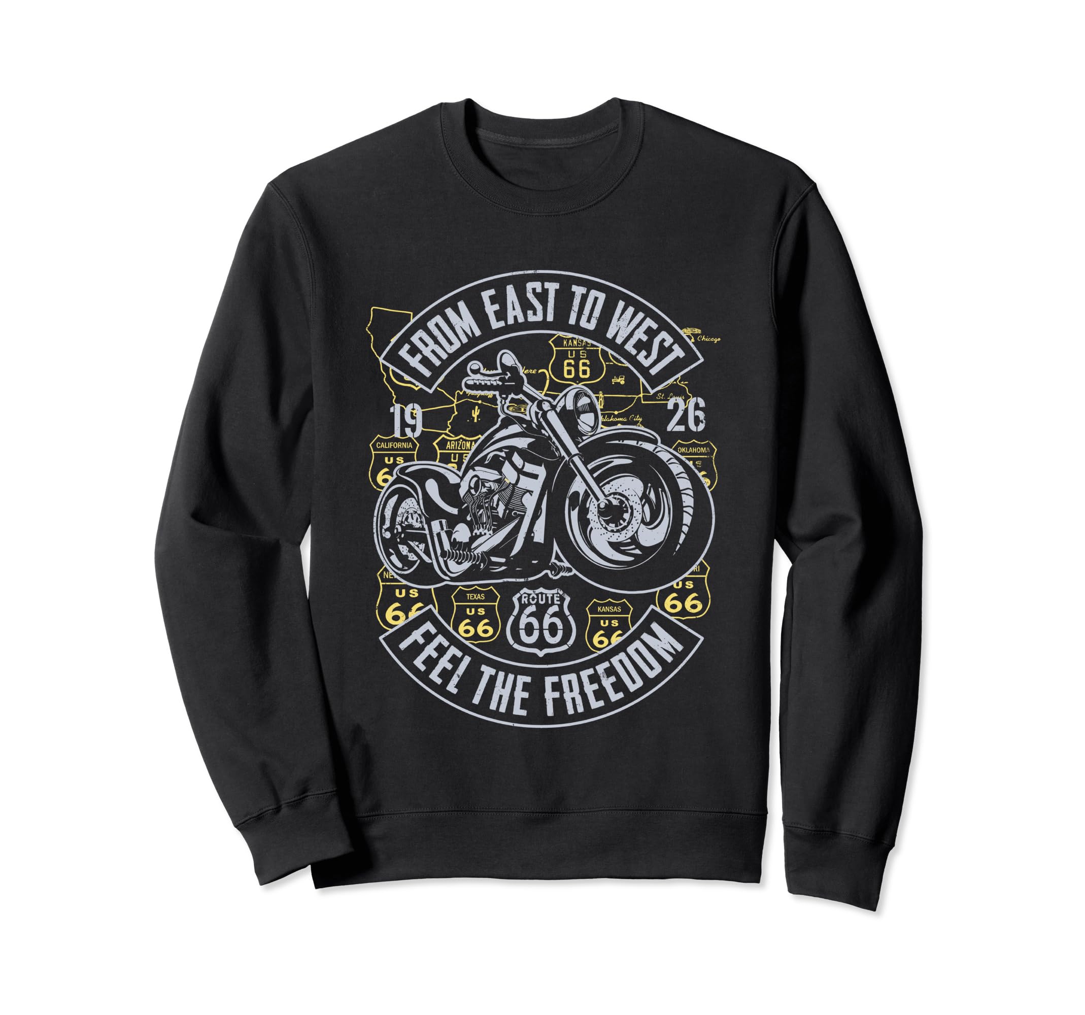 Route 66 From East To West Biker Sweatshirt - Trendy Graphic for Adults - T-Shirt, Sweatshirt, Hoodie