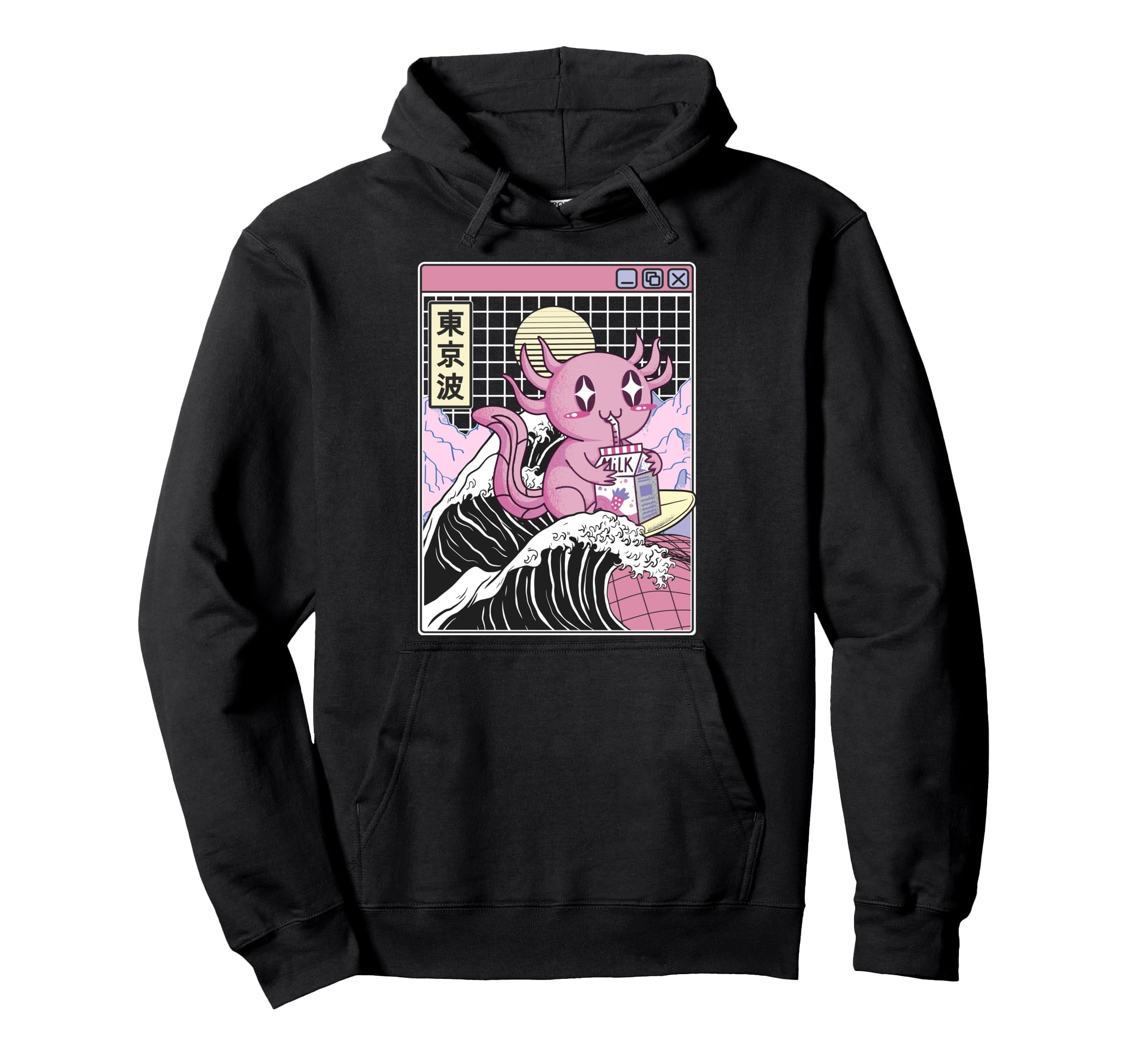 Axolotl Drinking Strawberry Milk Hoodie - Aesthetic Graphic Men Women - T-Shirt, Sweatshirt, Hoodie