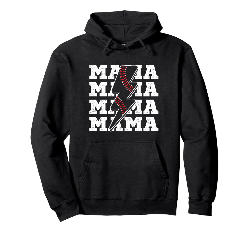 Baseball Mama Distressed Lightning Bolt Hoodie - Fun Novelty Design Unisex - T-Shirt, Sweatshirt, Hoodie