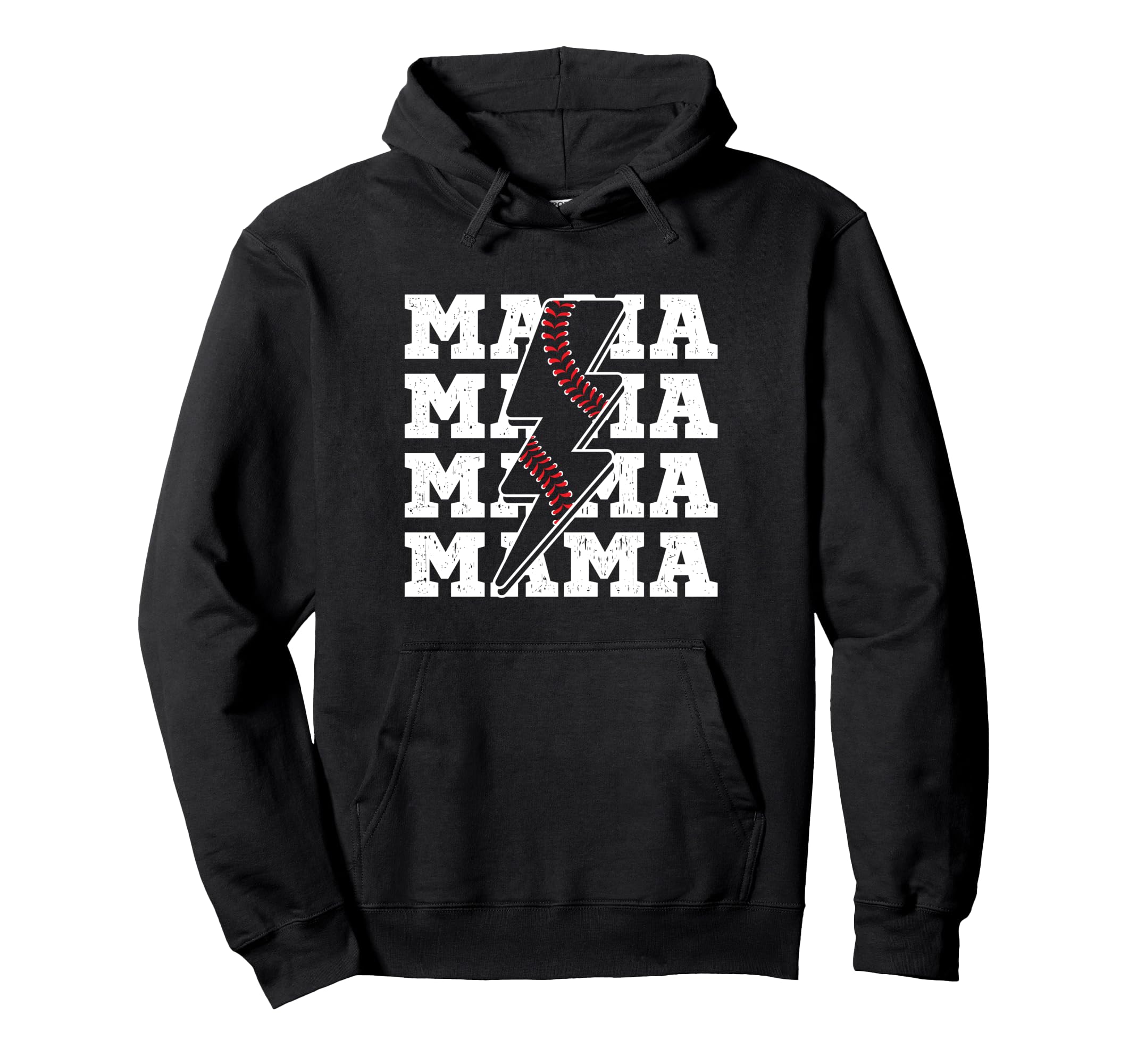 Baseball Mama Distressed Lightning Bolt Hoodie - Fun Novelty Design Unisex - T-Shirt, Sweatshirt, Hoodie