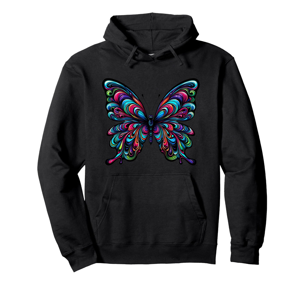 Psychedelic Butterfly Vibrant Color Hoodie - Fun Novelty Design Men Women - T-Shirt, Sweatshirt, Hoodie