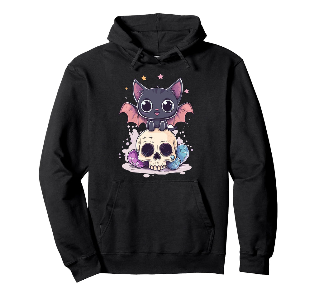 Pastel Goth Cat Bat Wings Skull Hoodie - Unique Graphic Men Women - T-Shirt, Sweatshirt, Hoodie
