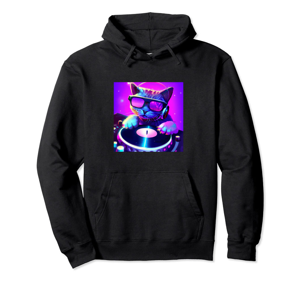 Cat Dj Vaporwave Aesthetic Animal Hoodie - Aesthetic Graphic Unisex - T-Shirt, Sweatshirt, Hoodie