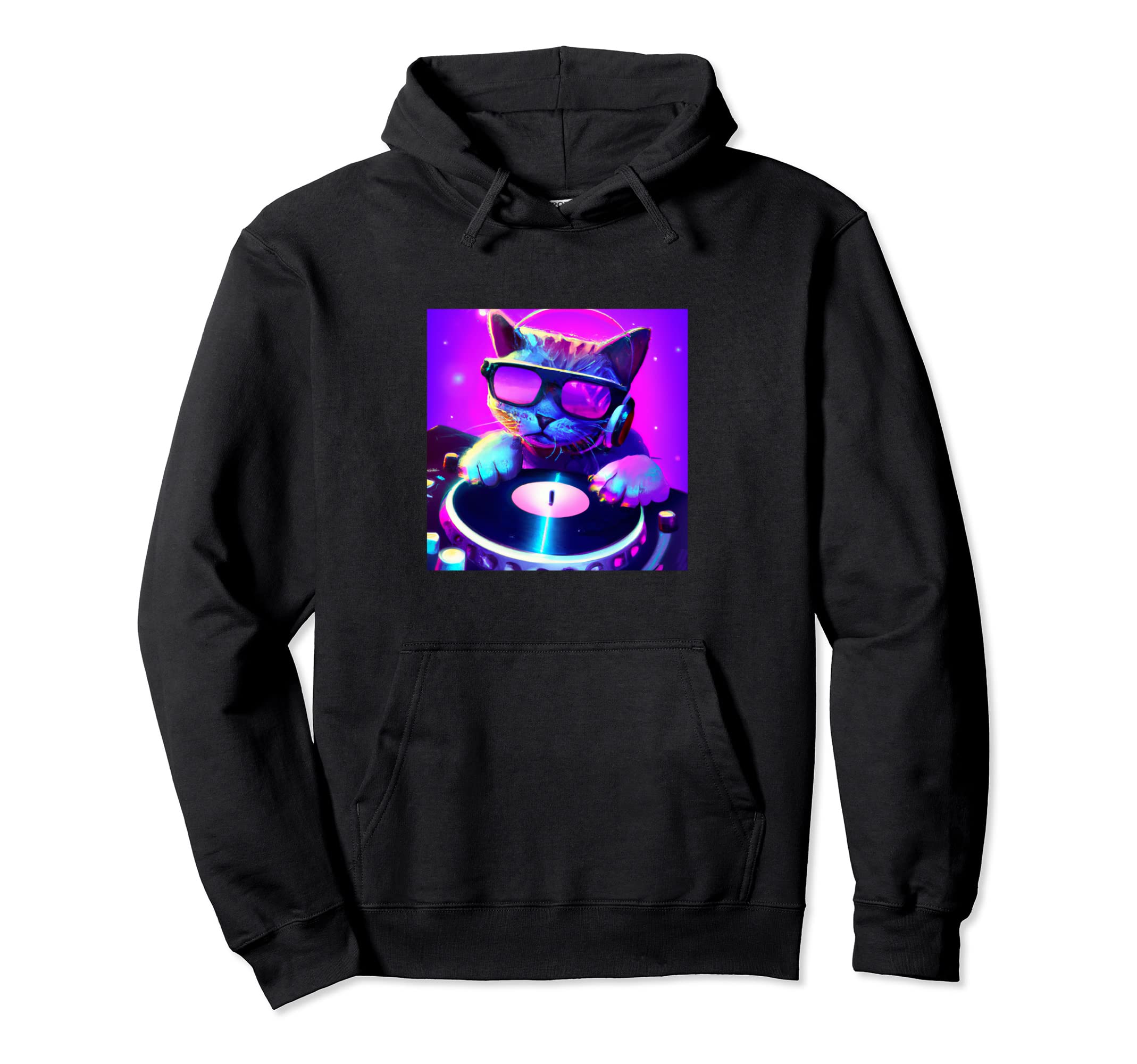 Cat Dj Vaporwave Aesthetic Animal Hoodie - Aesthetic Graphic Unisex - T-Shirt, Sweatshirt, Hoodie