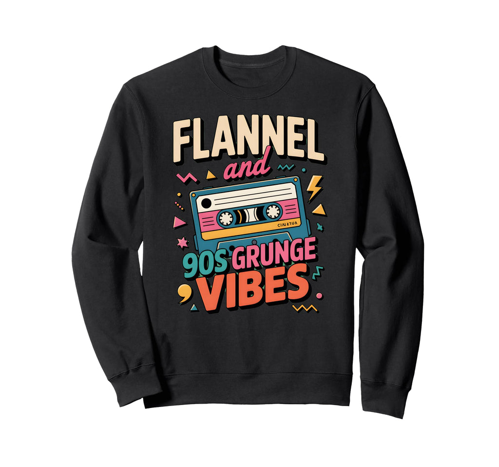 Flannel 90S Grunge Vibes Cassette Tape Sweatshirt - Trendy Graphic Unisex - T-Shirt, Sweatshirt, Hoodie