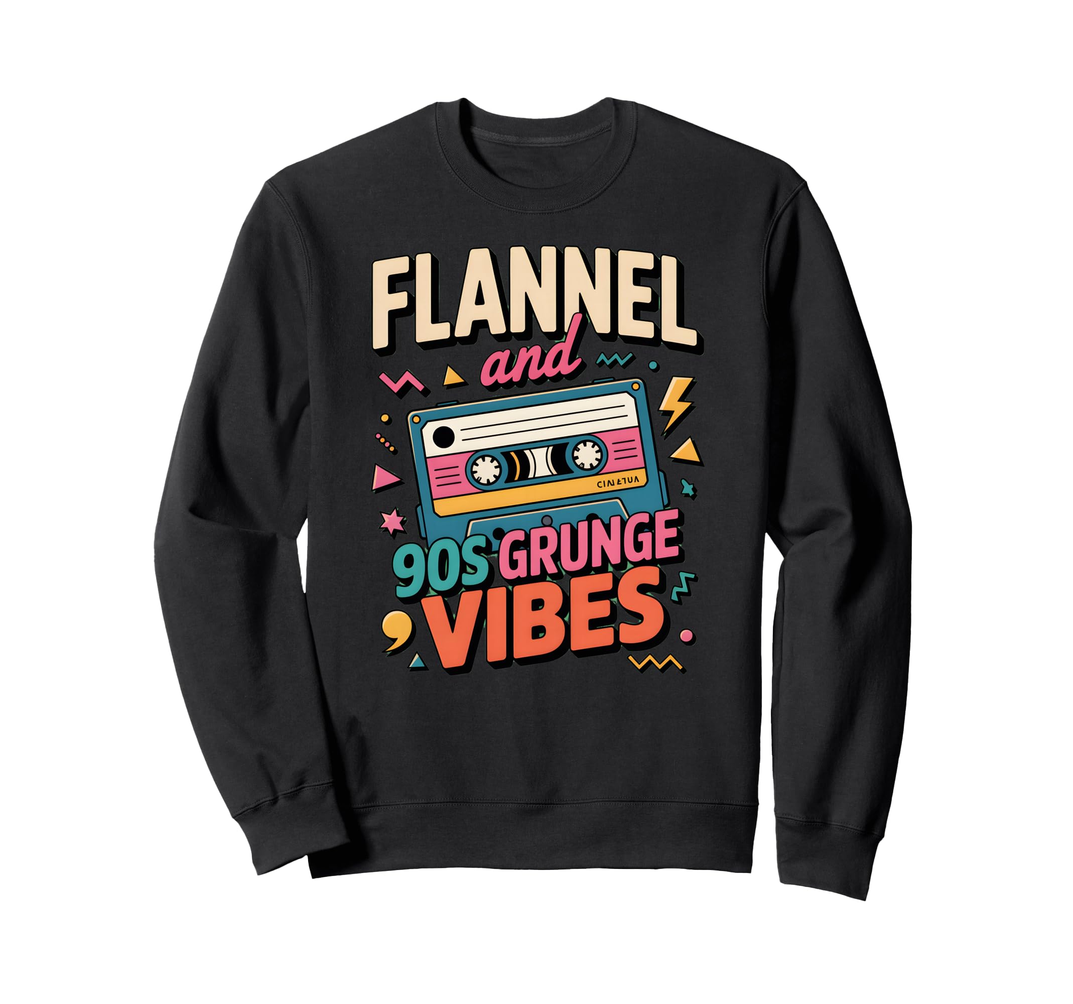 Flannel 90S Grunge Vibes Cassette Tape Sweatshirt - Trendy Graphic Unisex - T-Shirt, Sweatshirt, Hoodie
