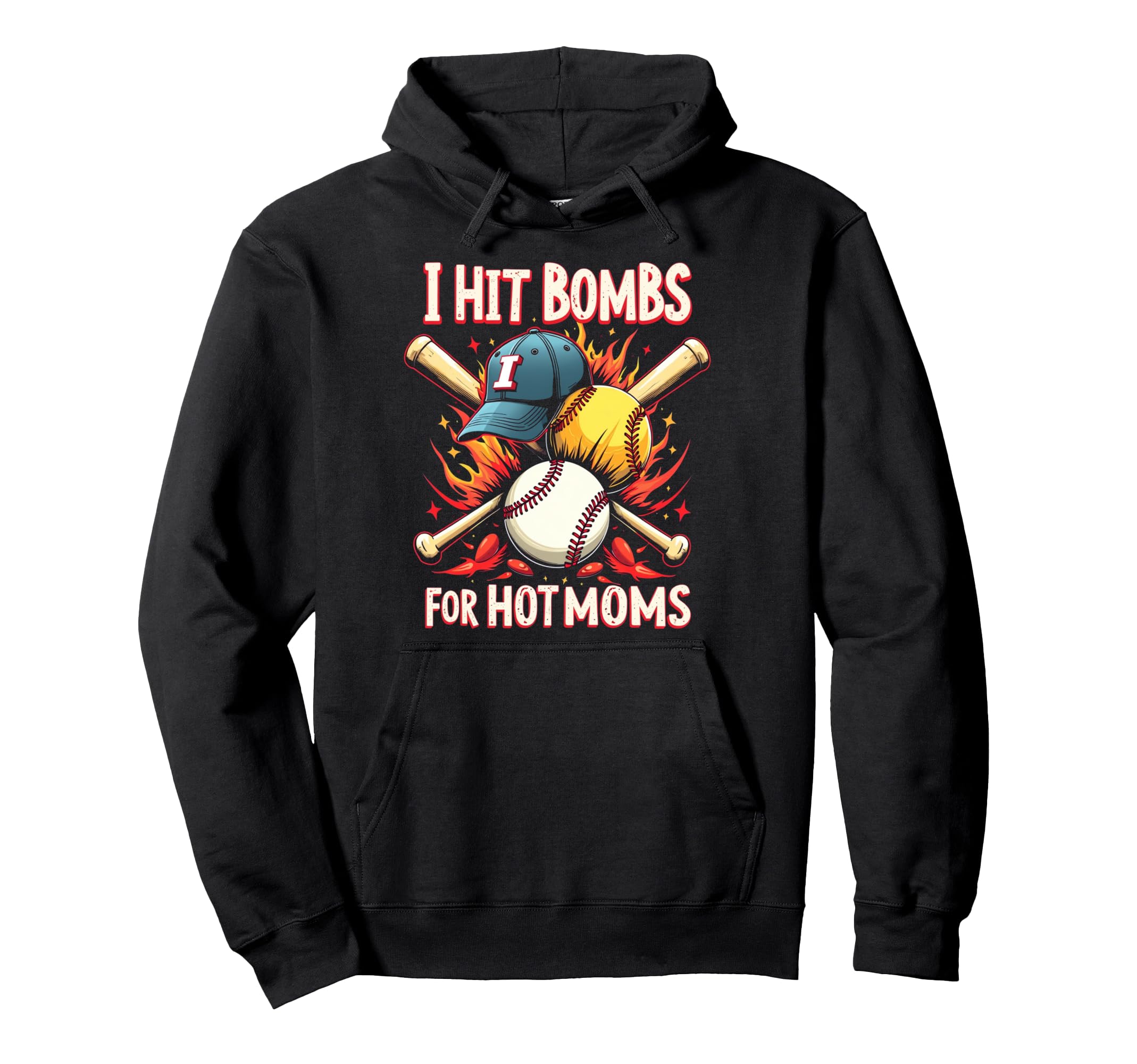 Hit Bombs Hot Moms Baseball Fun Hoodie - Trendy Graphic Unisex - T-Shirt, Sweatshirt, Hoodie