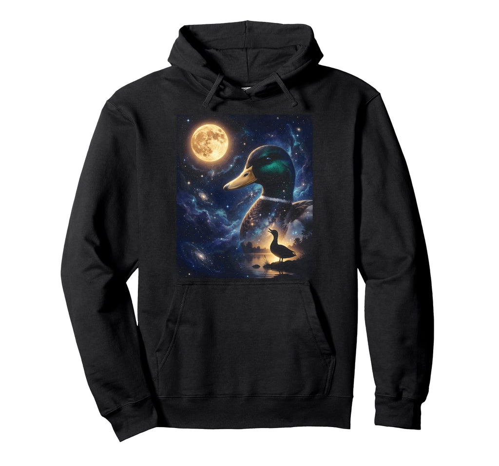 Duck Art Celestial Moon Galaxy Mallard Hoodie - Minimalist Print Men Women - T-Shirt, Sweatshirt, Hoodie