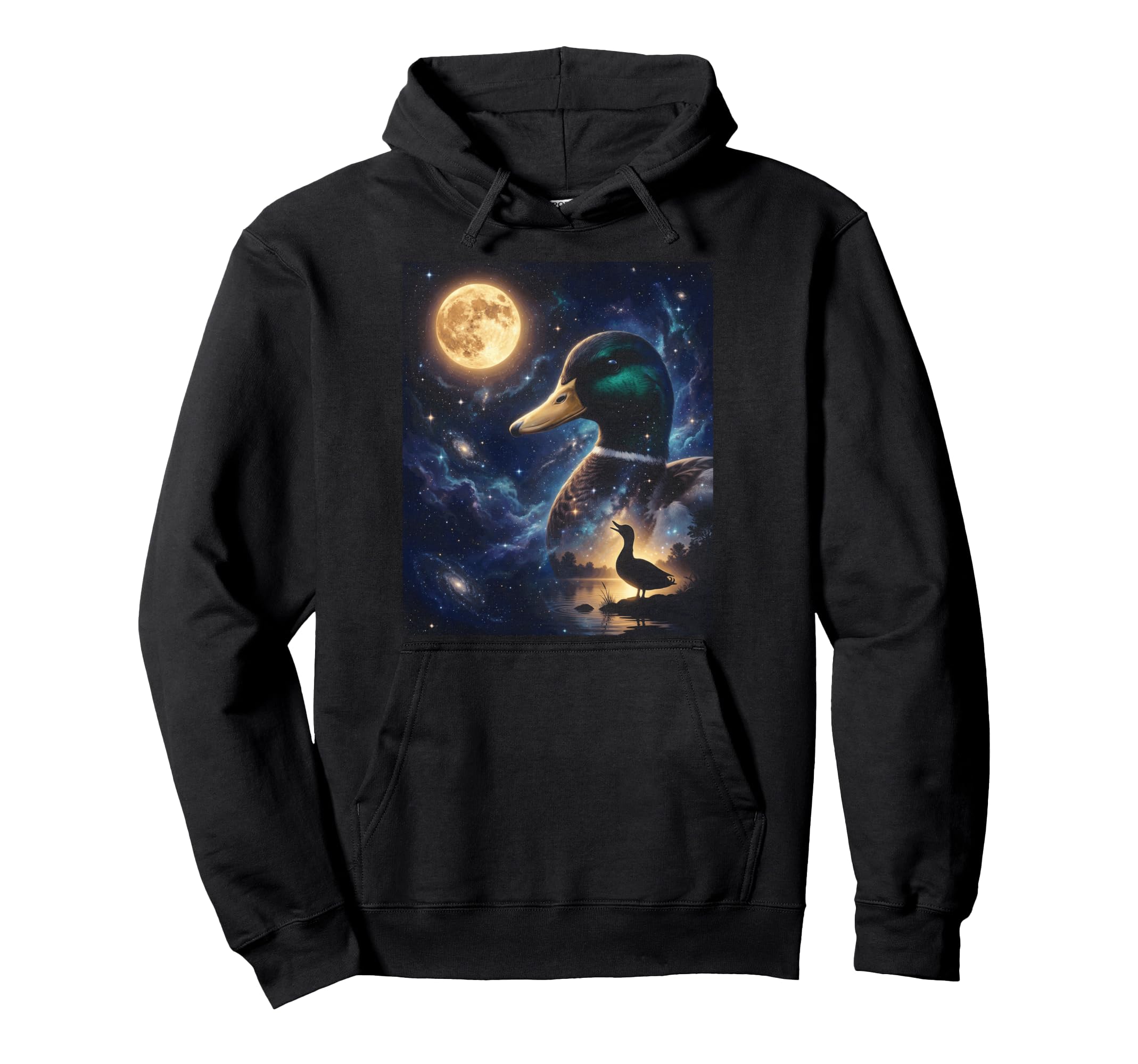 Duck Art Celestial Moon Galaxy Mallard Hoodie - Minimalist Print Men Women - T-Shirt, Sweatshirt, Hoodie