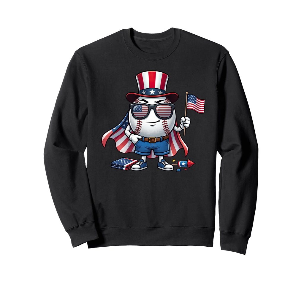 Funny Baseball American Usa Flag Sweatshirt - Fun Novelty Design Unisex - T-Shirt, Sweatshirt, Hoodie