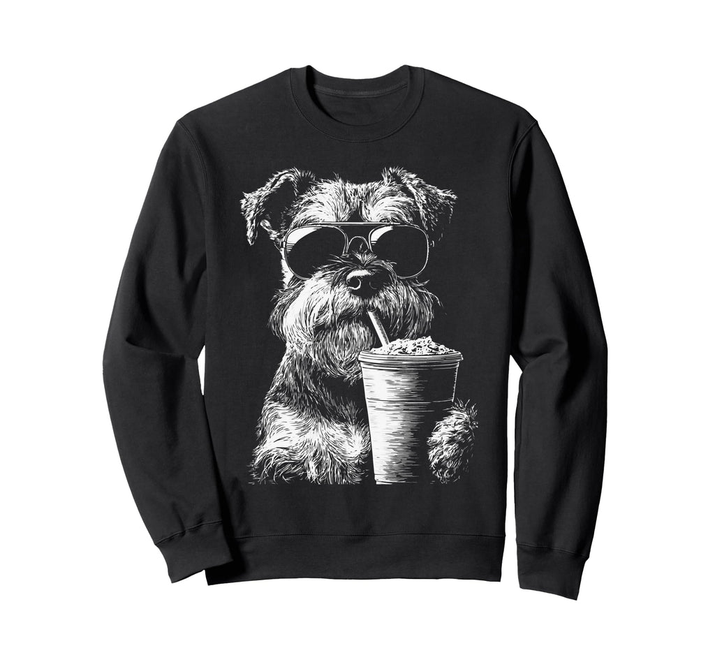 Schnauzer Drinking Iced Coffee Sweatshirt - Aesthetic Graphic Men Women - T-Shirt, Sweatshirt, Hoodie