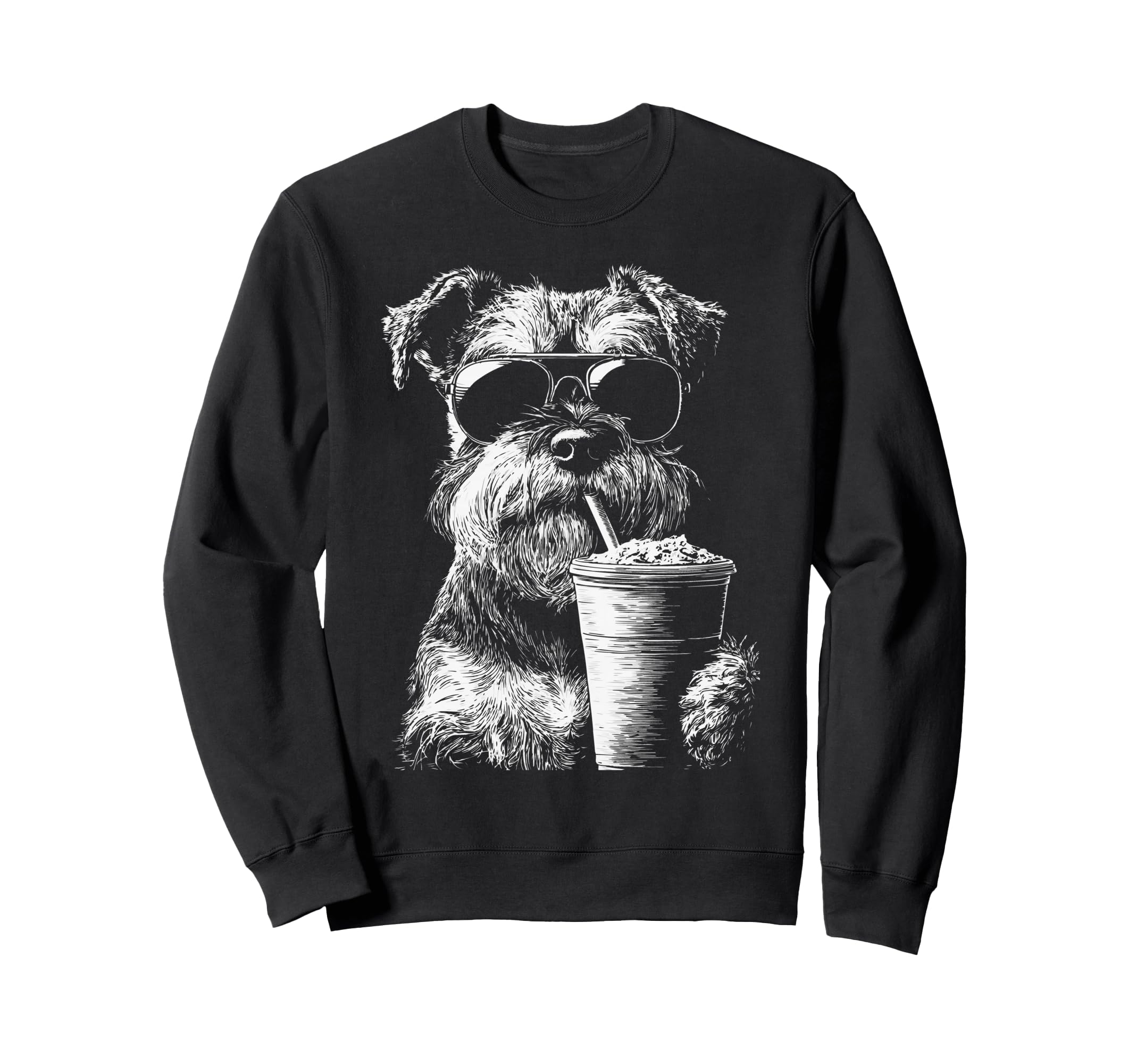 Schnauzer Drinking Iced Coffee Sweatshirt - Aesthetic Graphic Men Women - T-Shirt, Sweatshirt, Hoodie