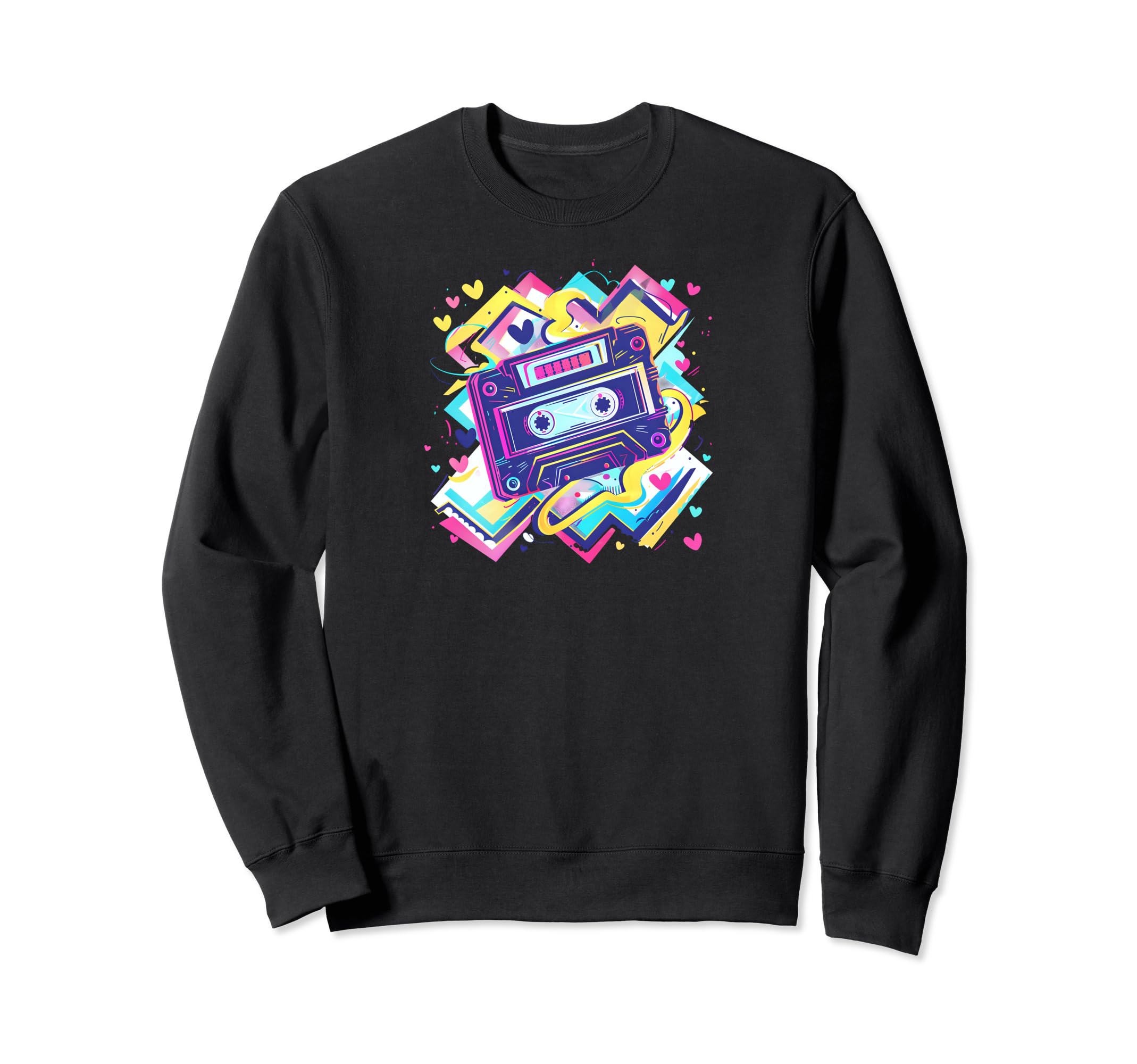 Cassette Tape Zigzags Hearts Sweatshirt - Casual Everyday Wear for Adults - T-Shirt, Sweatshirt, Hoodie