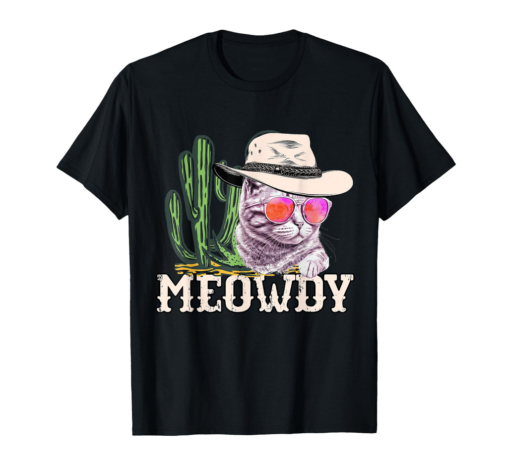 Meowdy Funny Country Cat Cowboy Hat T-Shirt - Unique Graphic Unisex - T-Shirt, Sweatshirt, Hoodie