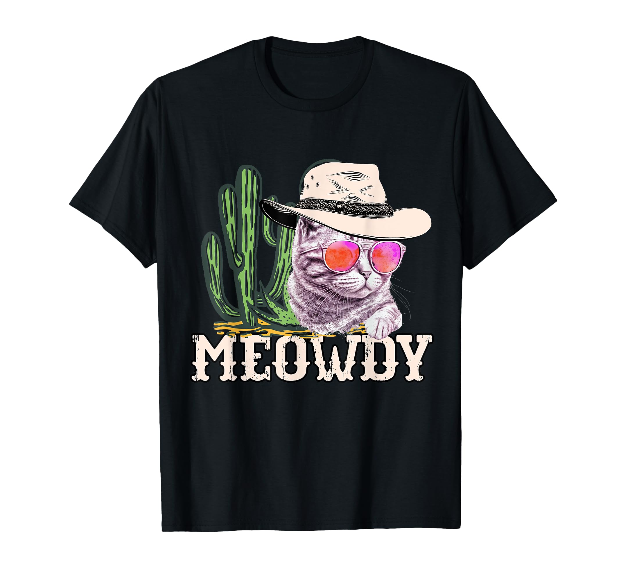 Meowdy Funny Country Cat Cowboy Hat T-Shirt - Unique Graphic Unisex - T-Shirt, Sweatshirt, Hoodie