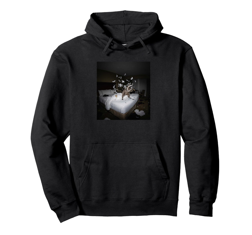 Edgy Night Hotel Funny Rocknroll Raccoon Hoodie - Novelty Apparel Unisex - T-Shirt, Sweatshirt, Hoodie