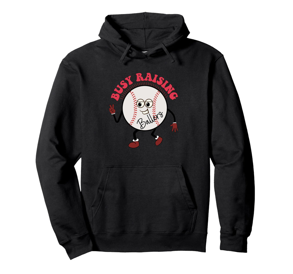 Busy Raising Ballers Fun Baseball Art Hoodie - Trendy Graphic for Adults - T-Shirt, Sweatshirt, Hoodie