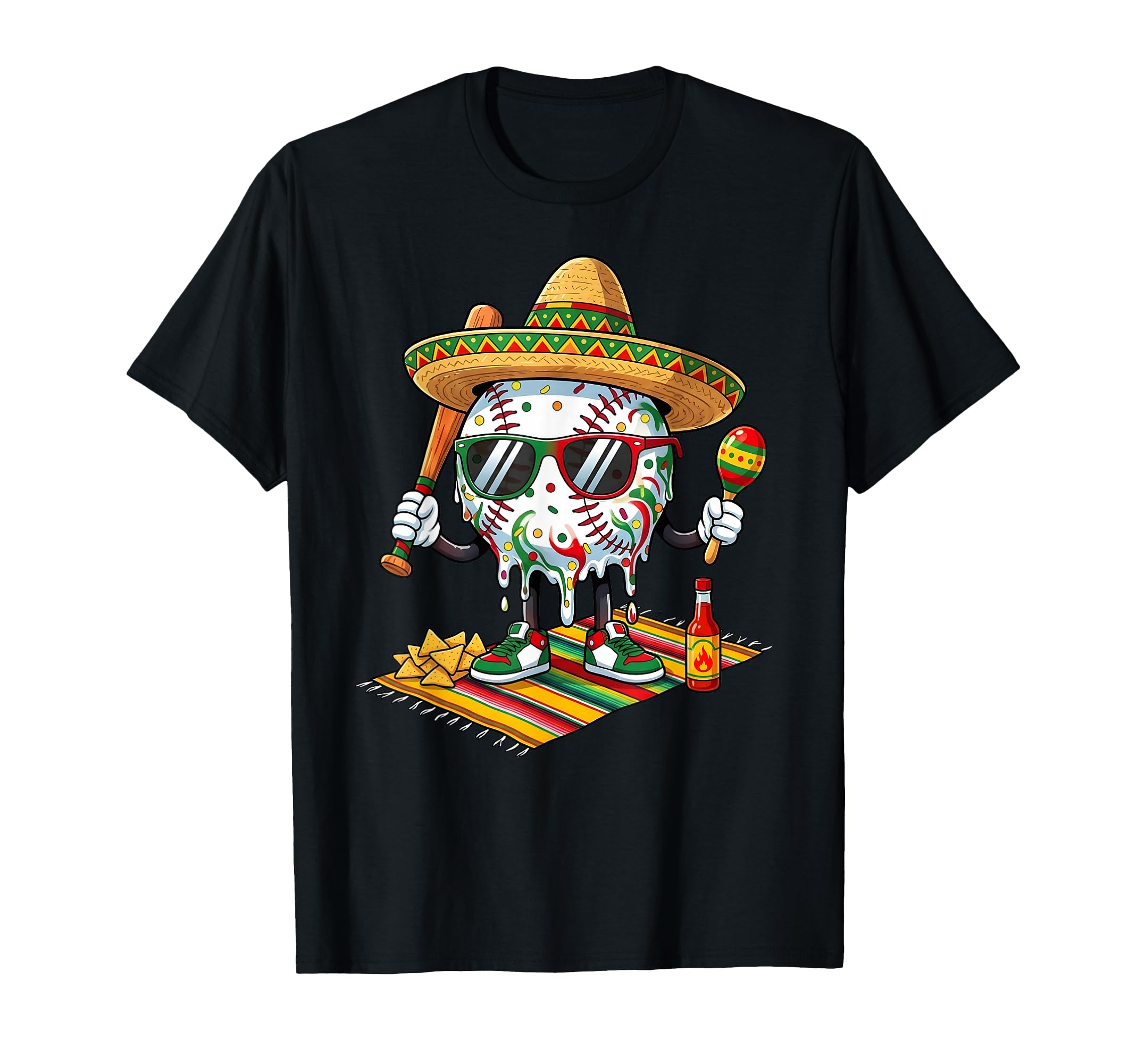 Baseball Drip Ice Cream Sombrero T-Shirt - Graphic Print for Adults - T-Shirt, Sweatshirt, Hoodie