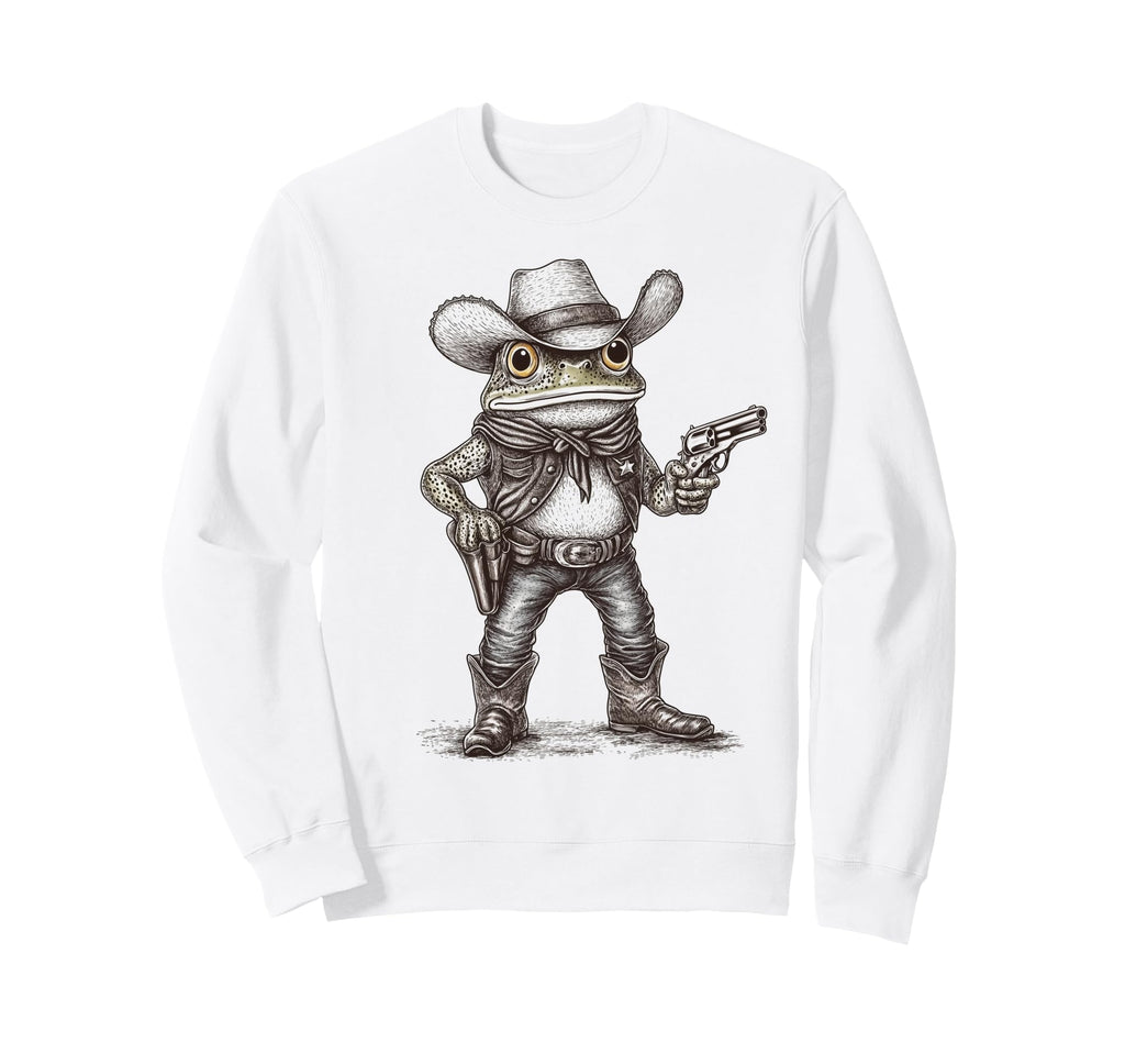 Frog Cowboy Hat Funny Western Sweatshirt - Minimalist Print for Adults - T-Shirt, Sweatshirt, Hoodie