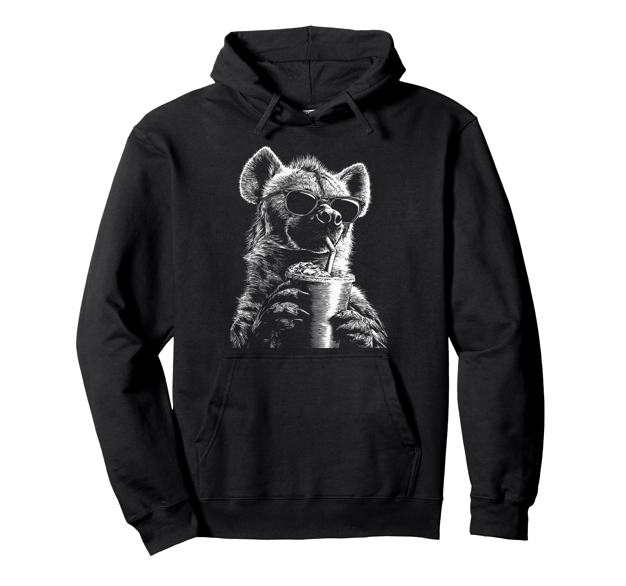 Hyena Drinking Iced Coffee Funny Animal Hoodie - Trendy Graphic Unisex - T-Shirt, Sweatshirt, Hoodie