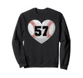 Baseball Number 57 Distressed Heart Sweatshirt - Minimalist Print Unisex - T-Shirt, Sweatshirt, Hoodie
