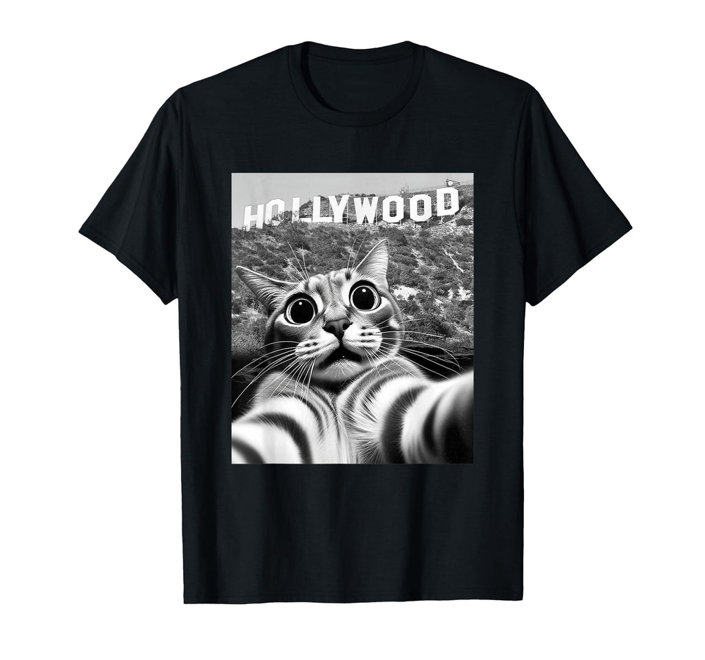 California Cat Taking Selfie Hollywood T-Shirt - Trendy Graphic Unisex - T-Shirt, Sweatshirt, Hoodie
