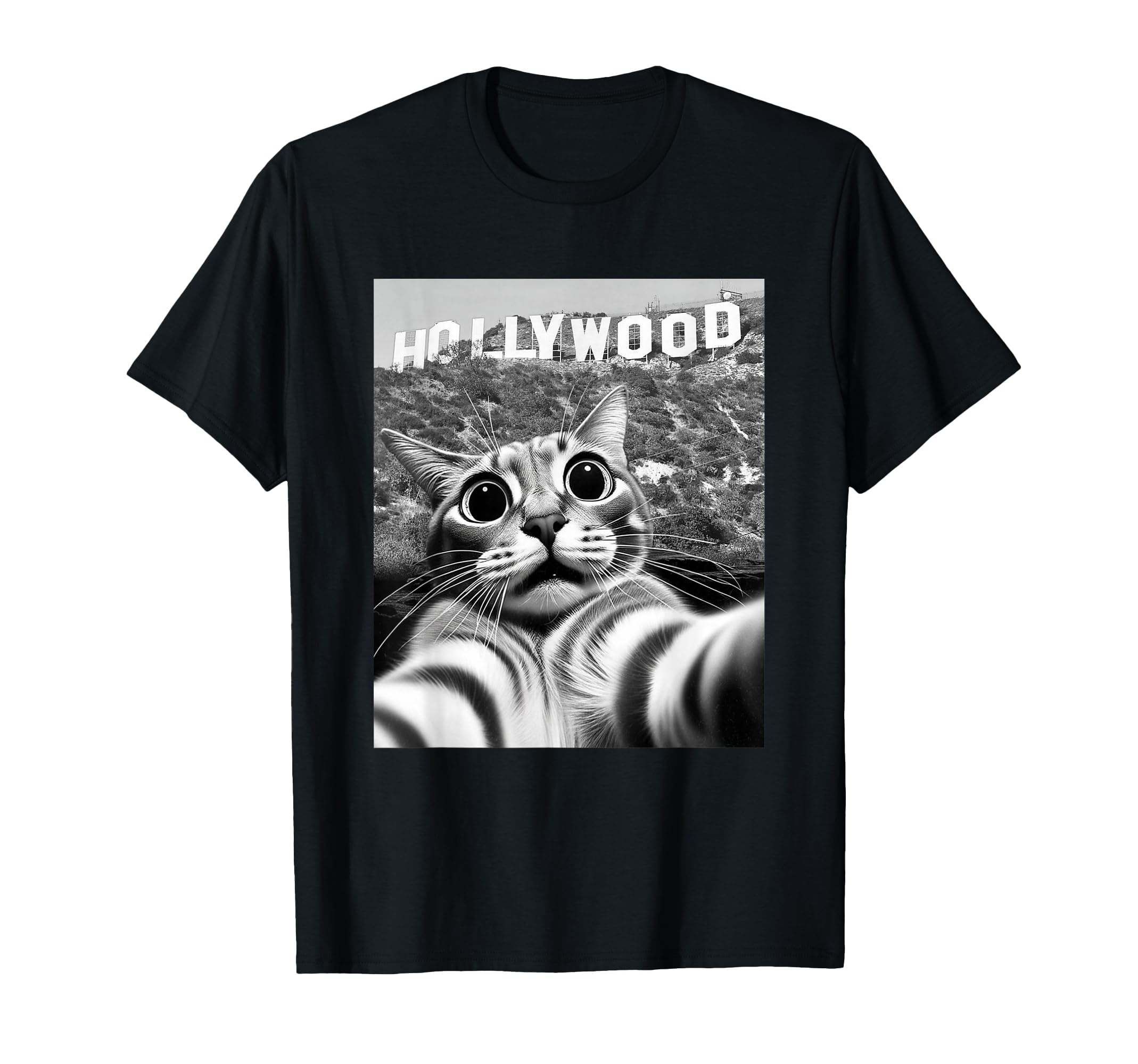 California Cat Taking Selfie Hollywood T-Shirt - Trendy Graphic Unisex - T-Shirt, Sweatshirt, Hoodie